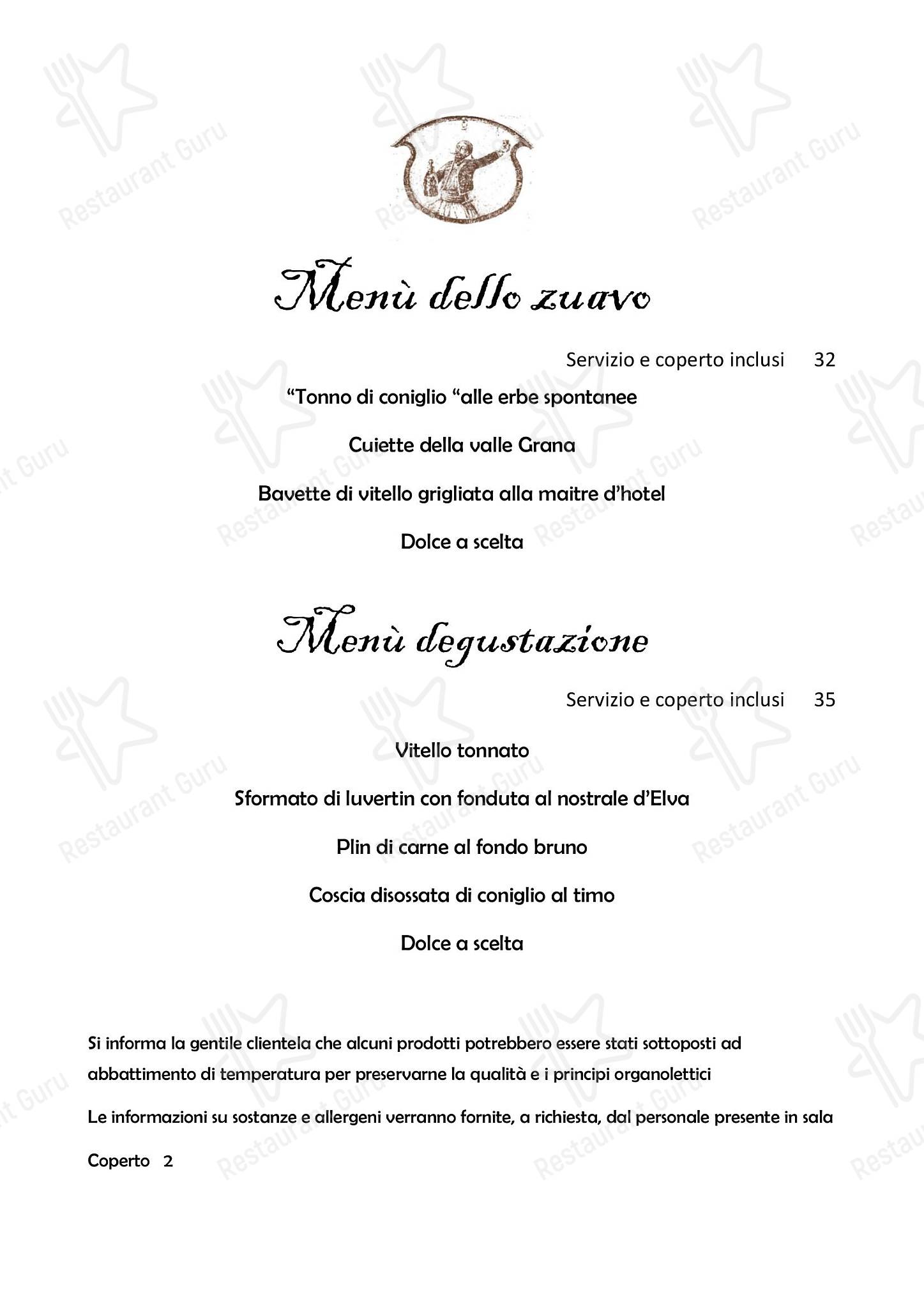 Menu Drinks per Il Nuovo Zuavo ristorante