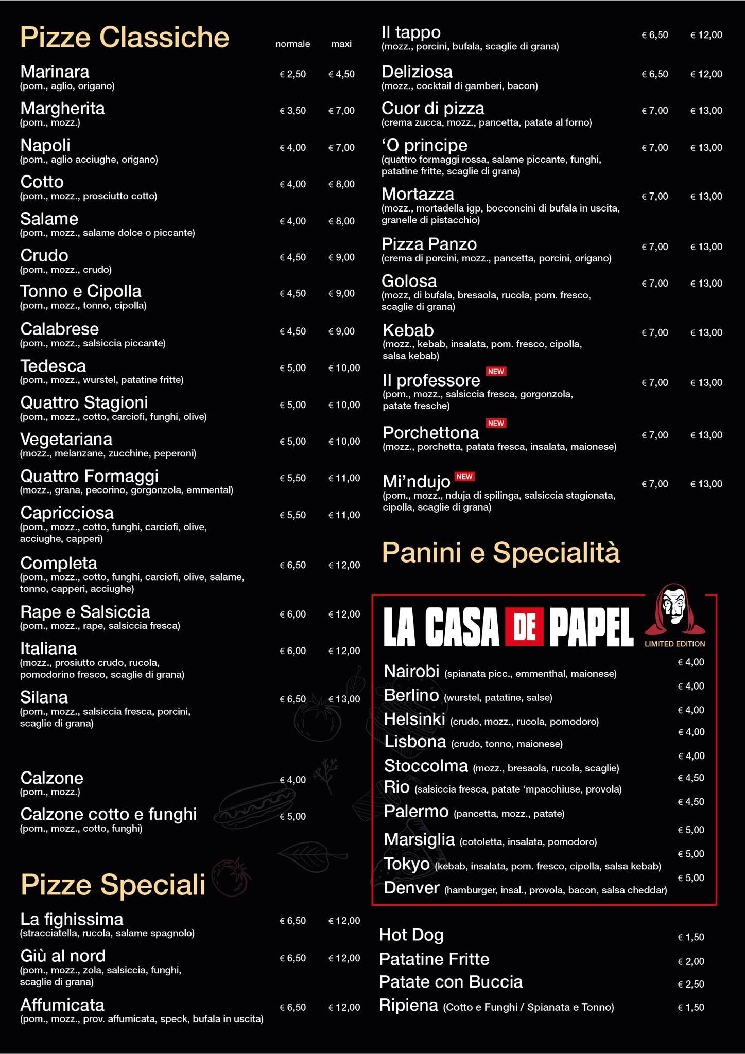 Menu di Cuor di Pizza 