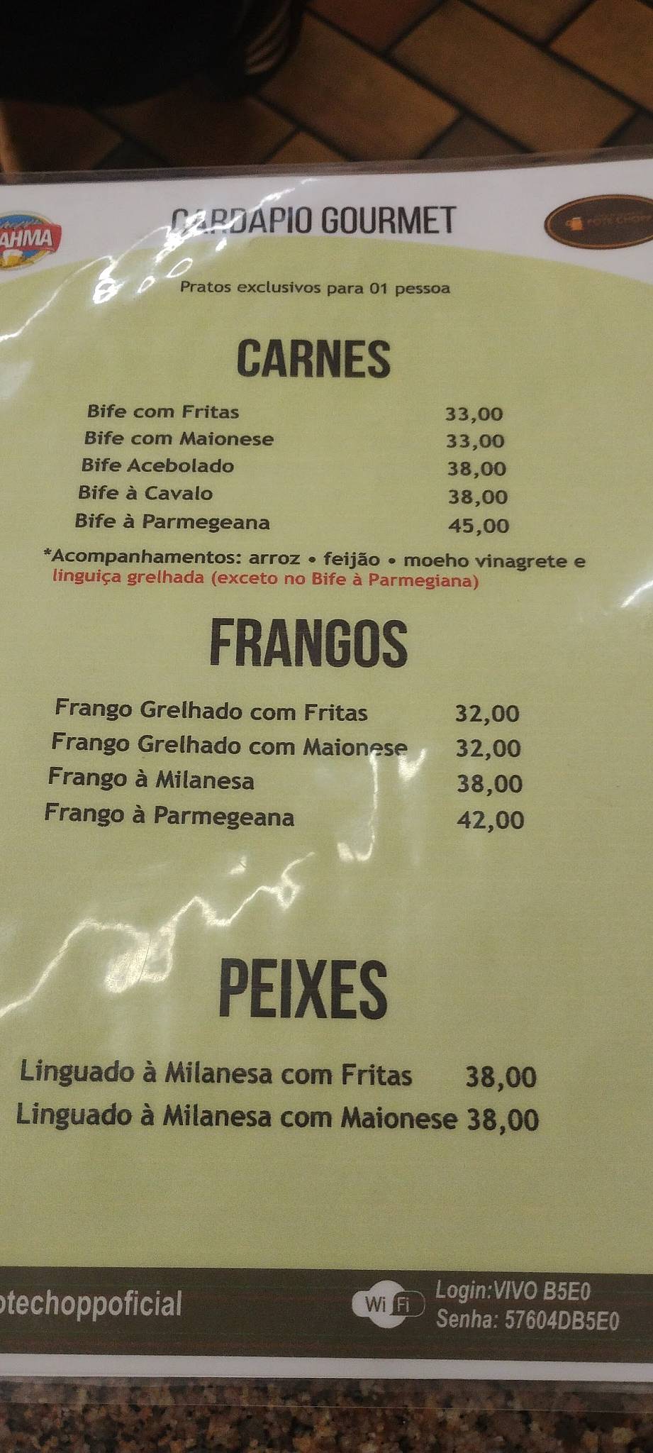 Pote Chopp cardápio