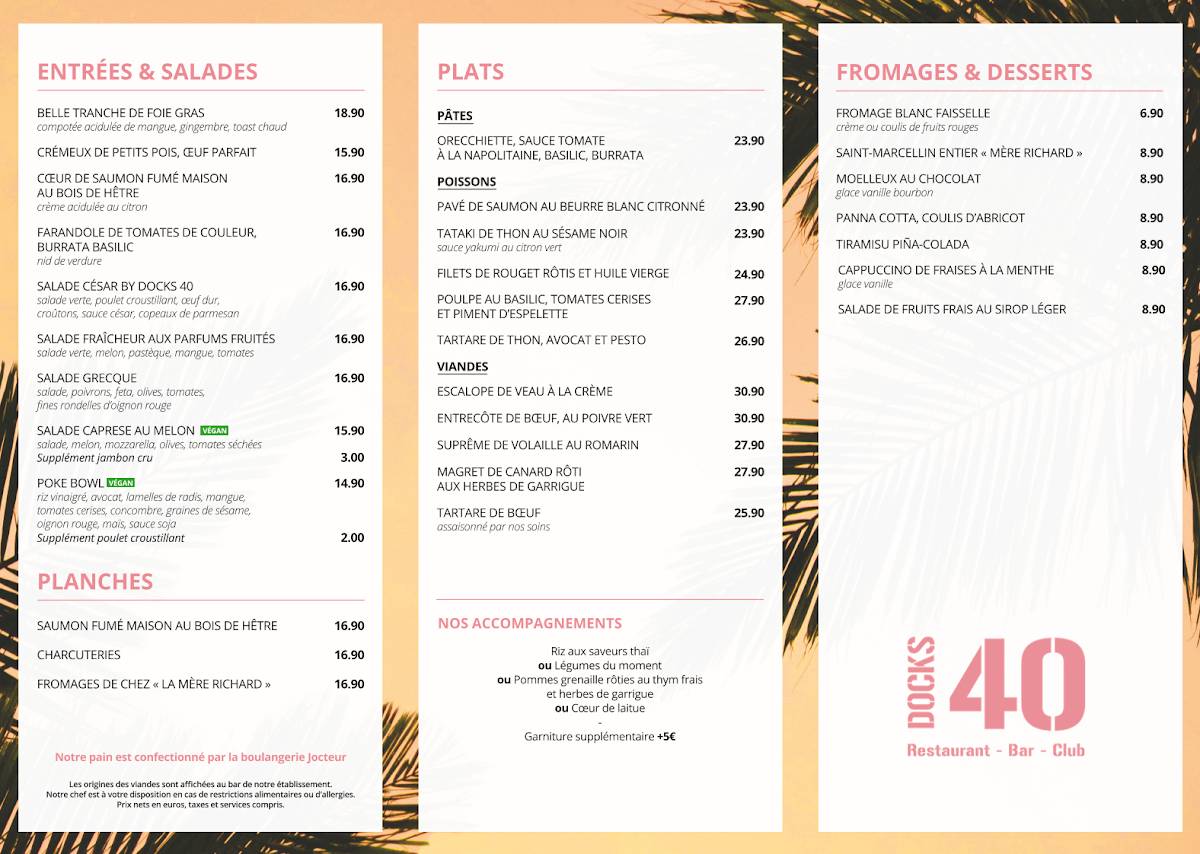 Menu de DOCKS 40