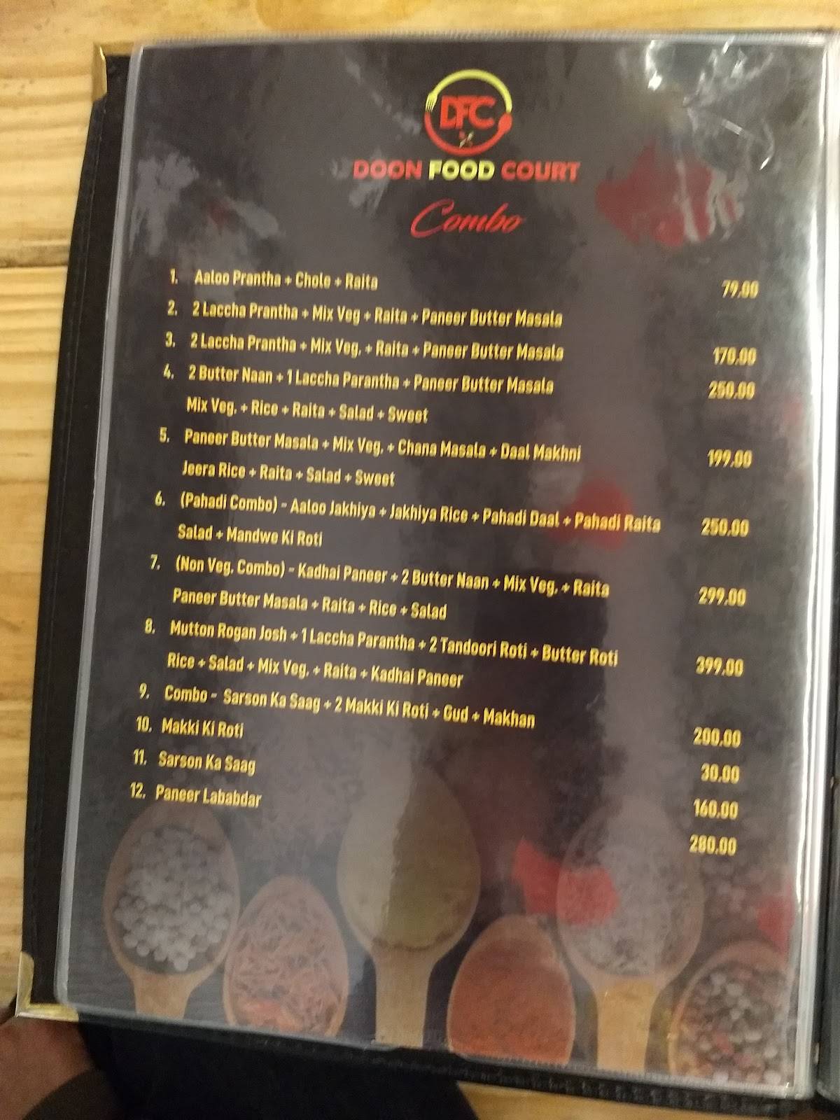 DOON FOOD COURT menu