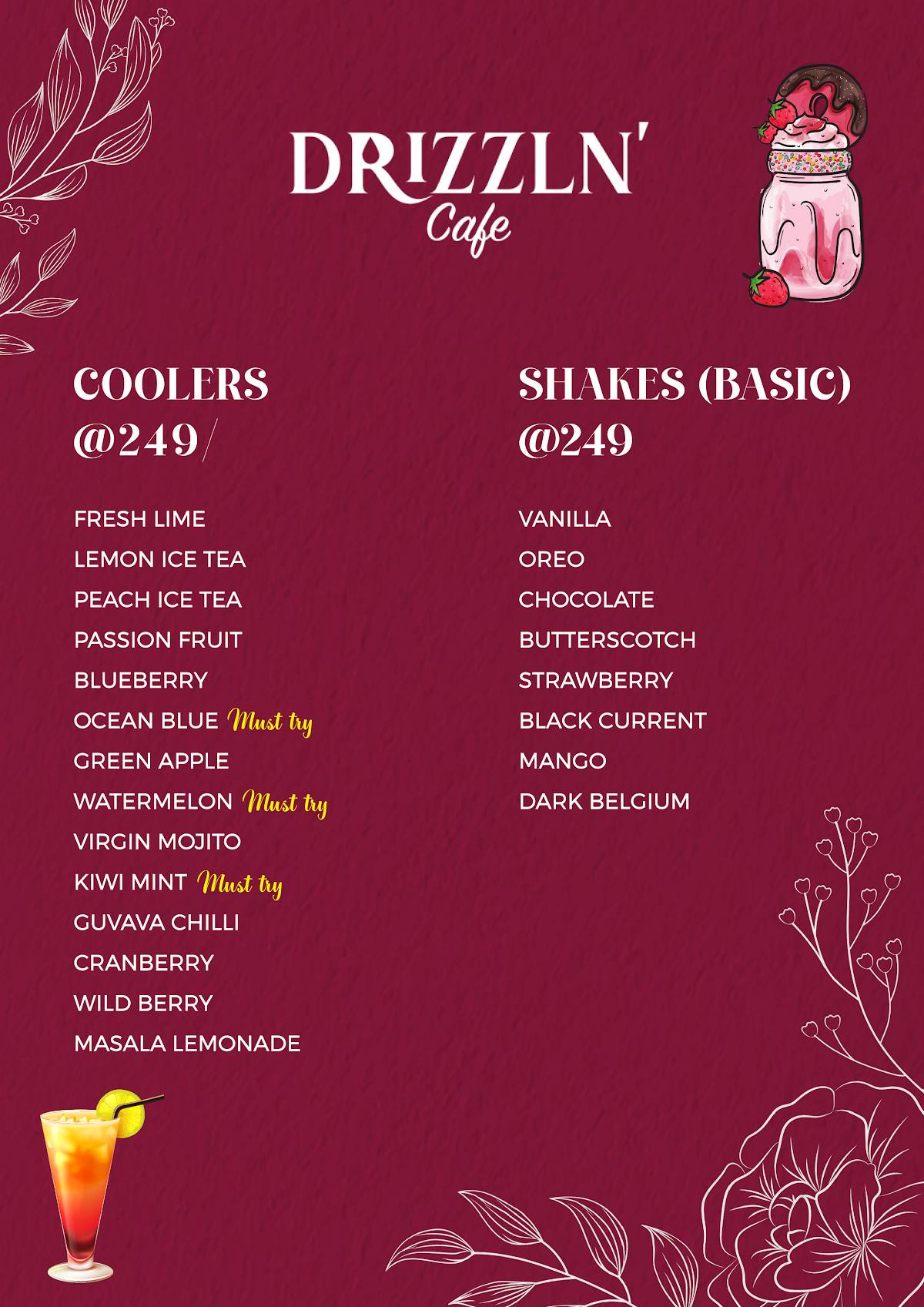 DRIZZLN' CAFE menu