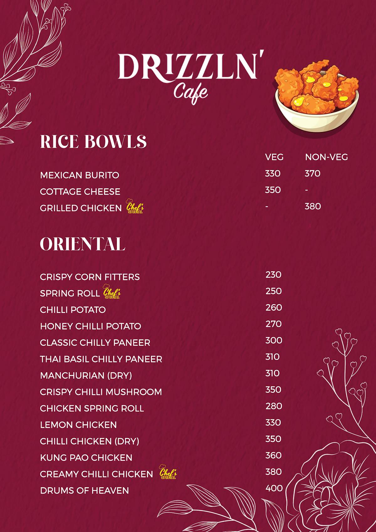 DRIZZLN' CAFE menu