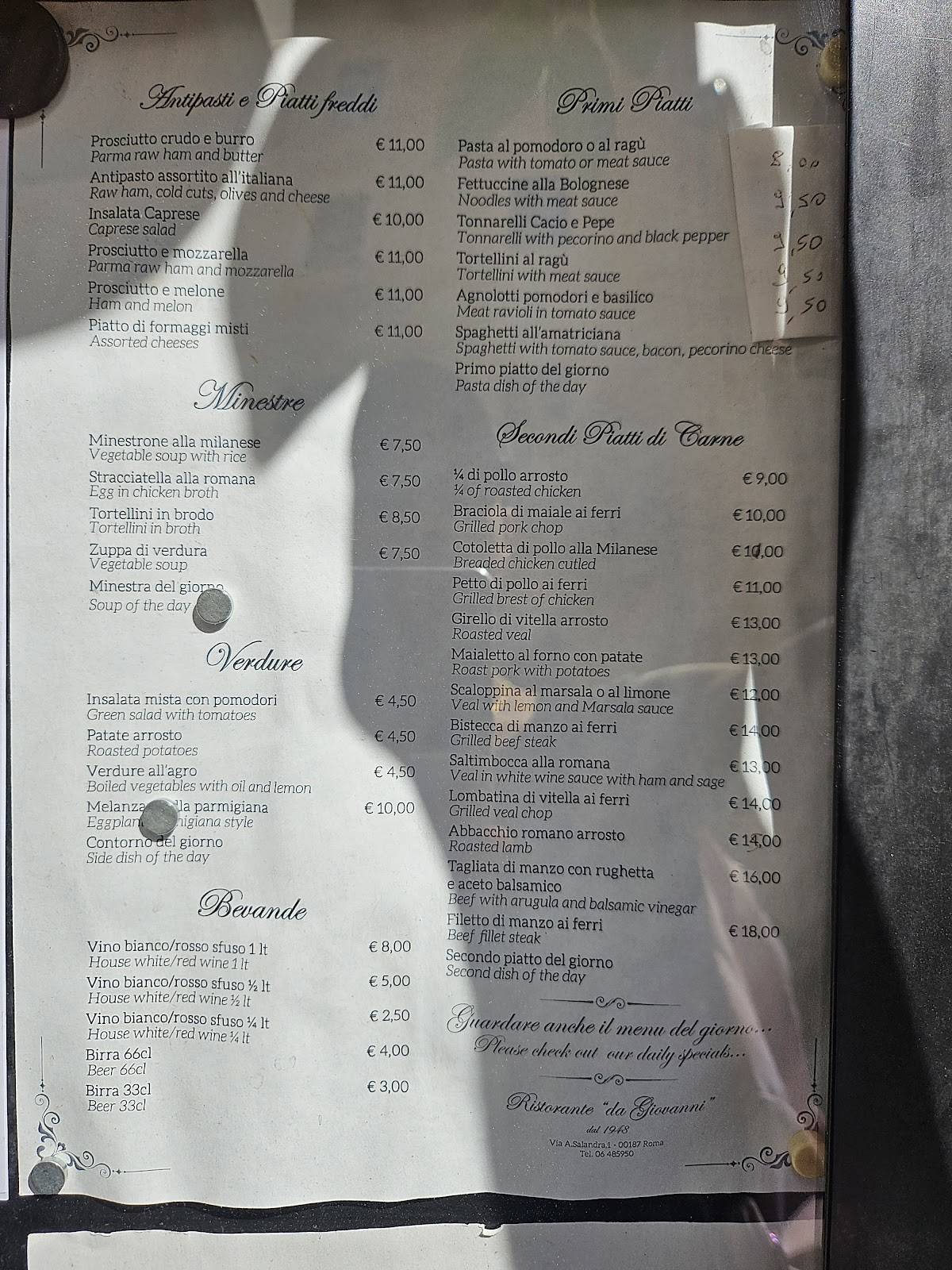 Menu di Ristorante da Giovanni 
