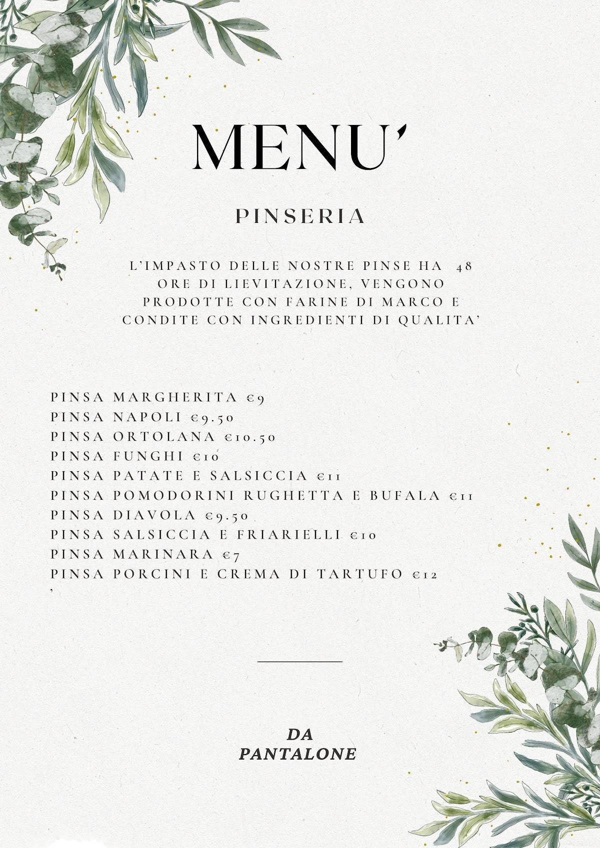 Menu de Da Pantalone