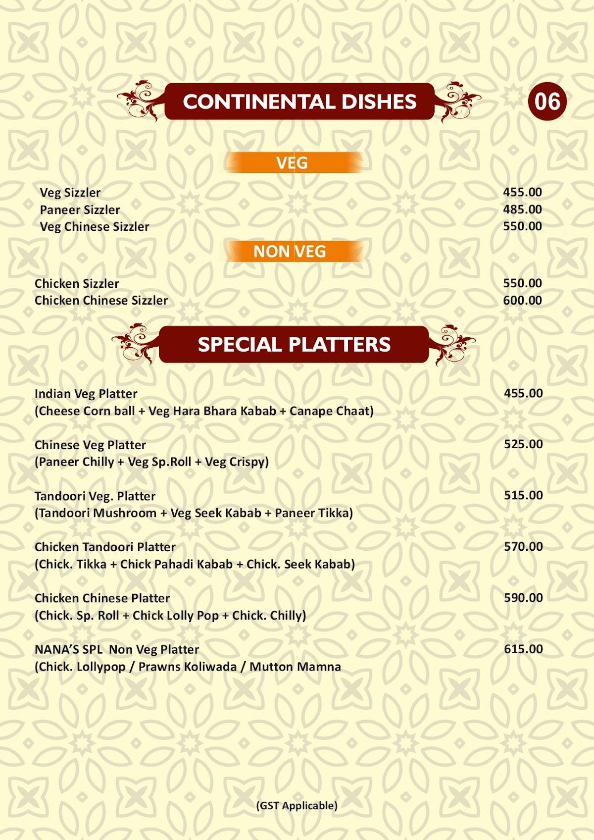 Nana's Restaurant menu