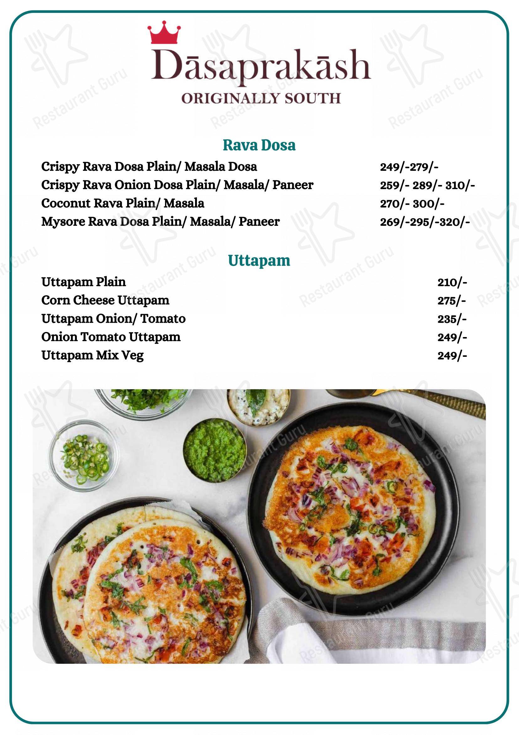 Menu for Dasaprakash - Good Earth Business Bay in Gurugram