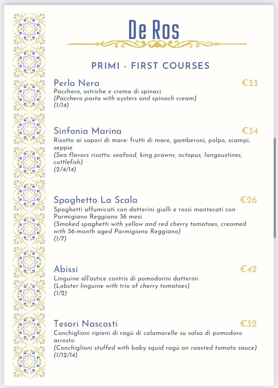 Menu di Deros Ristorante 