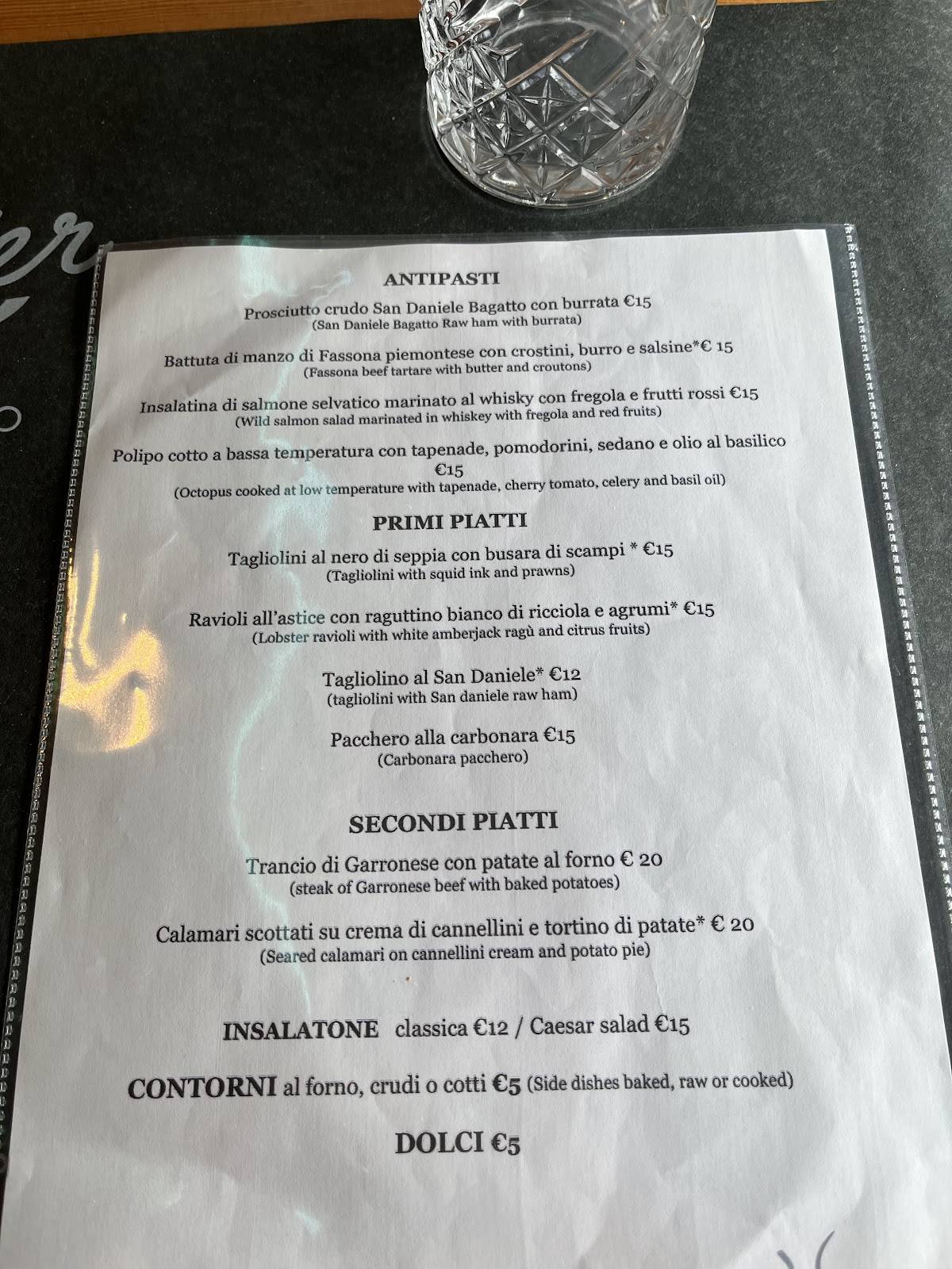 Menu di Decanter Esperienza Del Gusto 