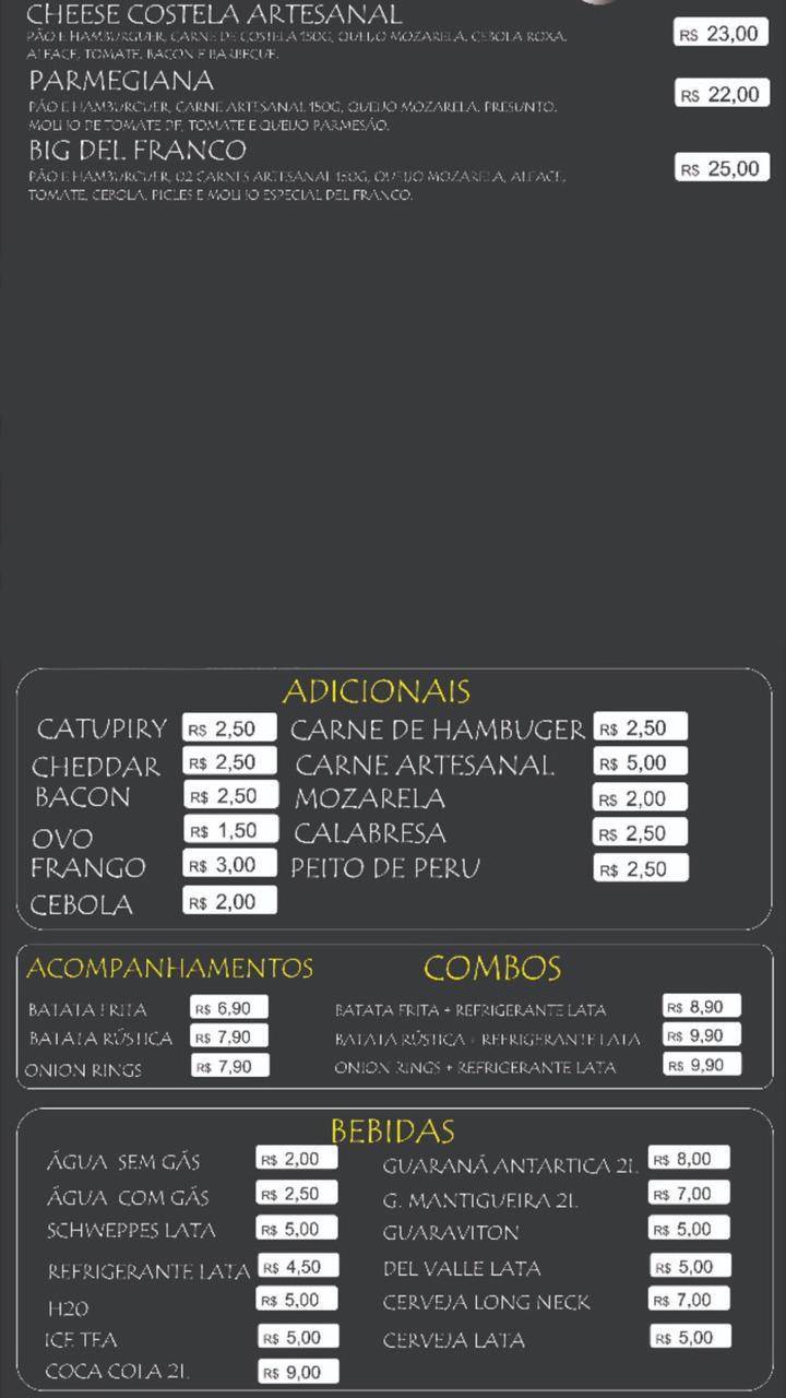 Del Franco Pizza & Burguer cardápio