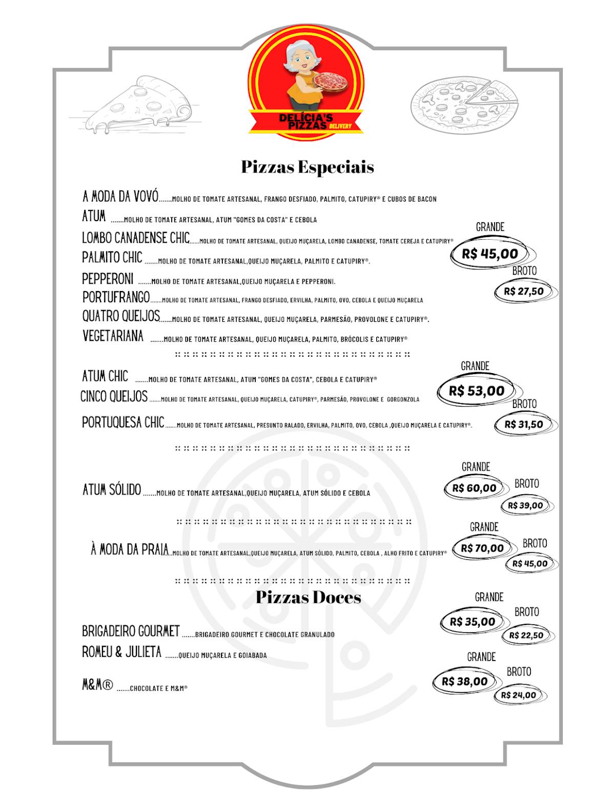 Delícia's Pizzas Delivery cardápio