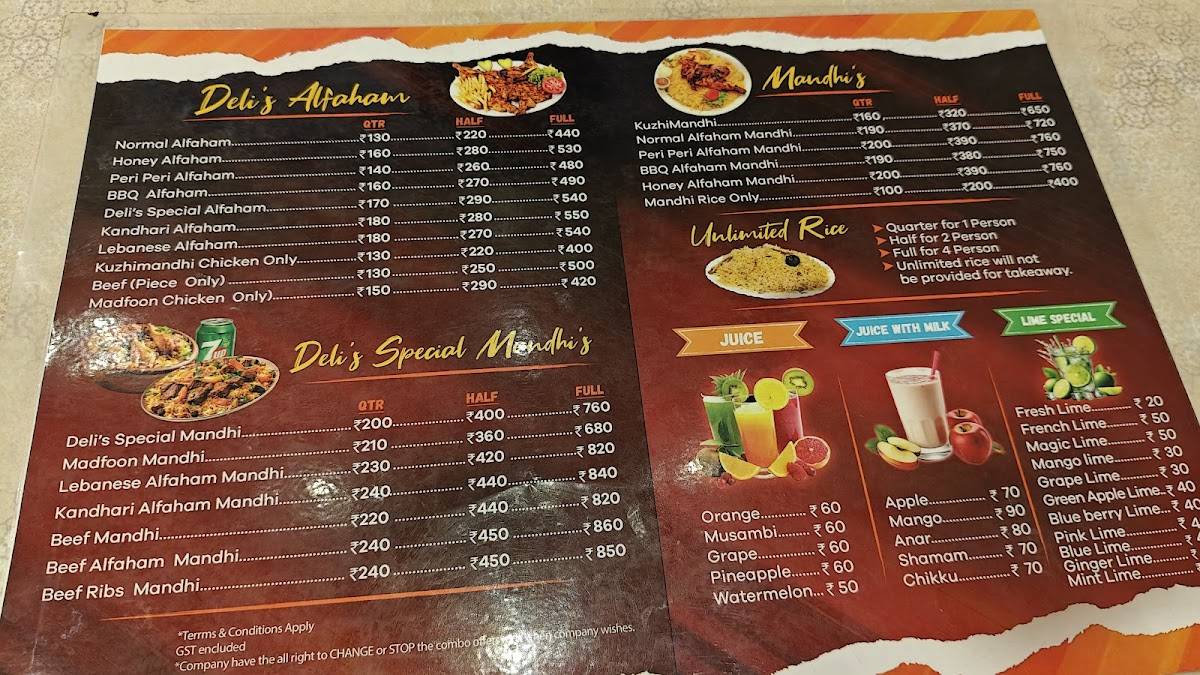 Deli's mandhi palace menu