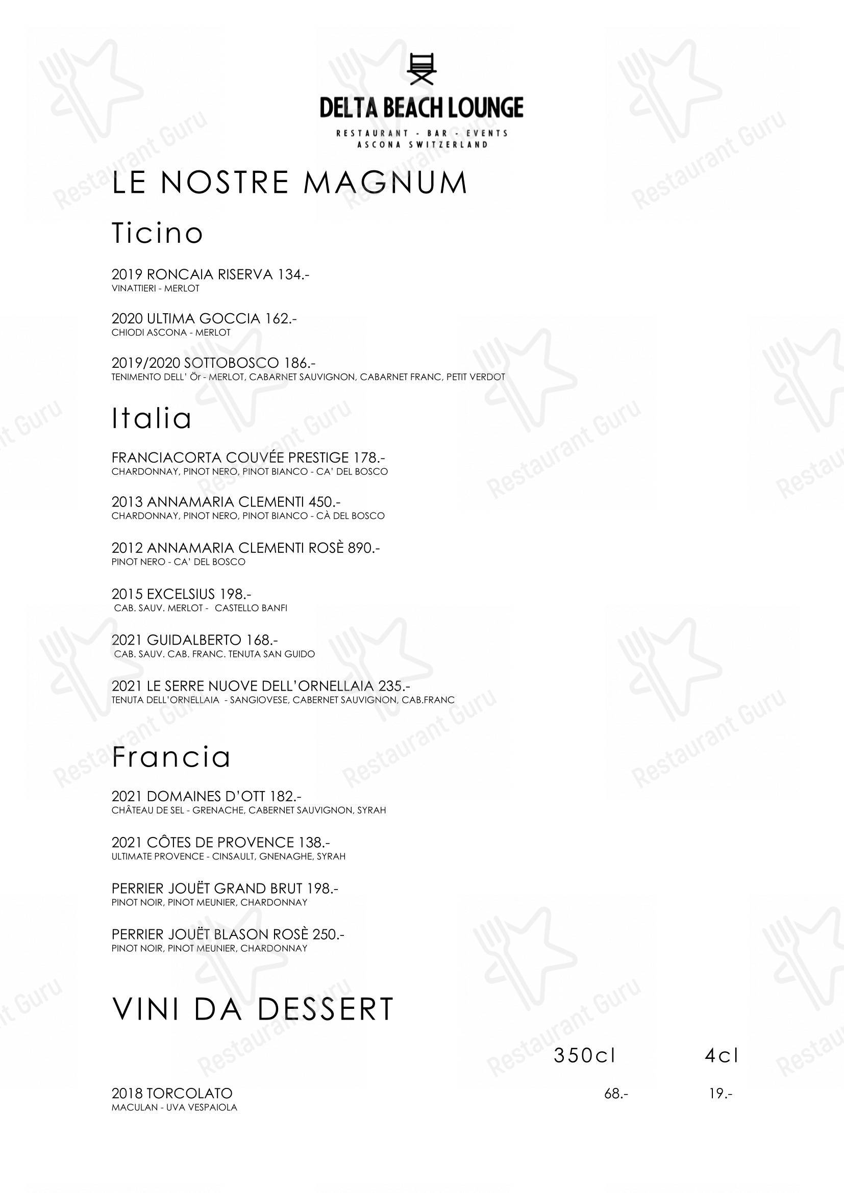 菜单 per Delta Beach Lounge in Ascona