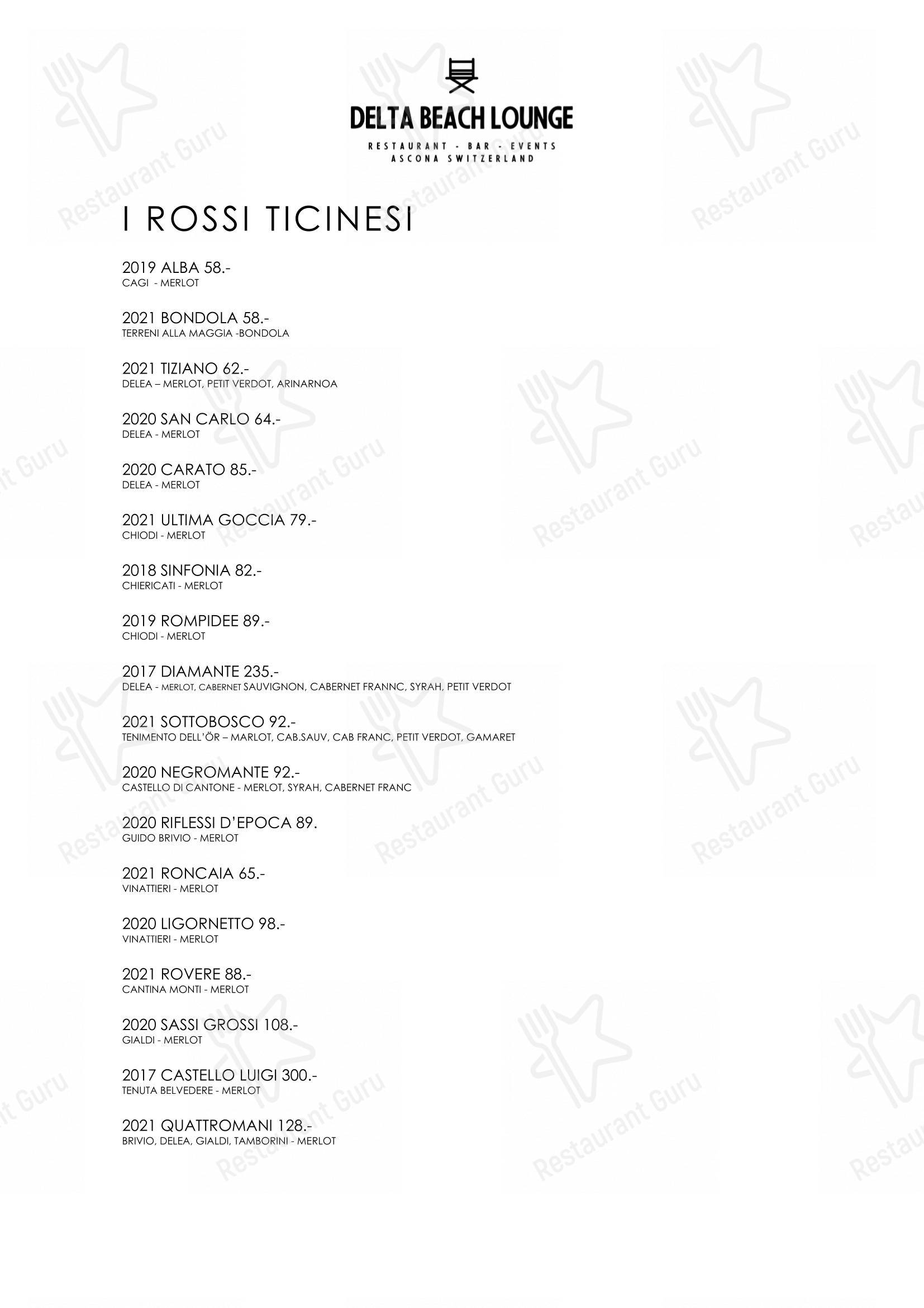 Delta Beach Lounge in Ascona - 菜单