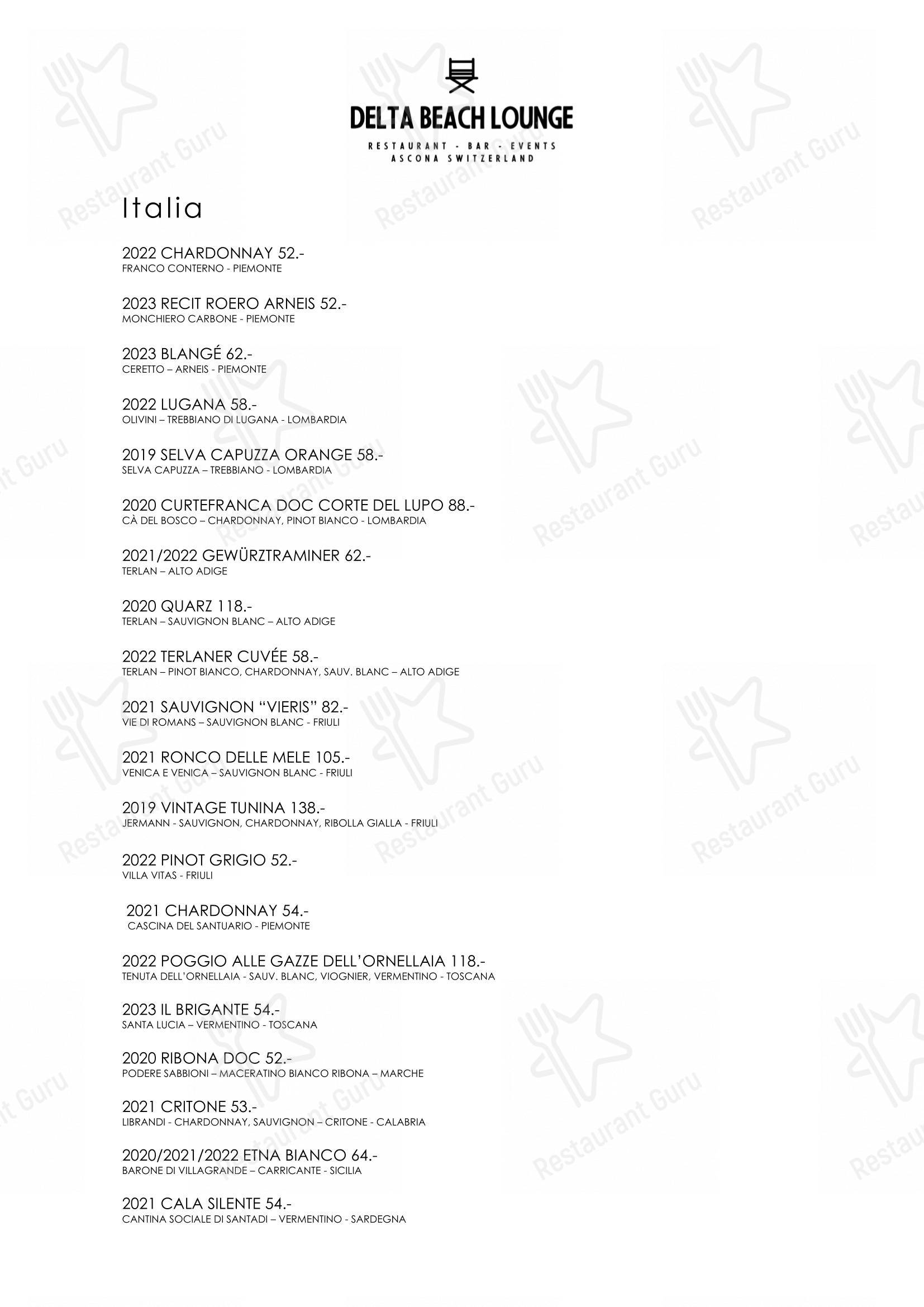 Delta Beach Lounge in Ascona - 菜单
