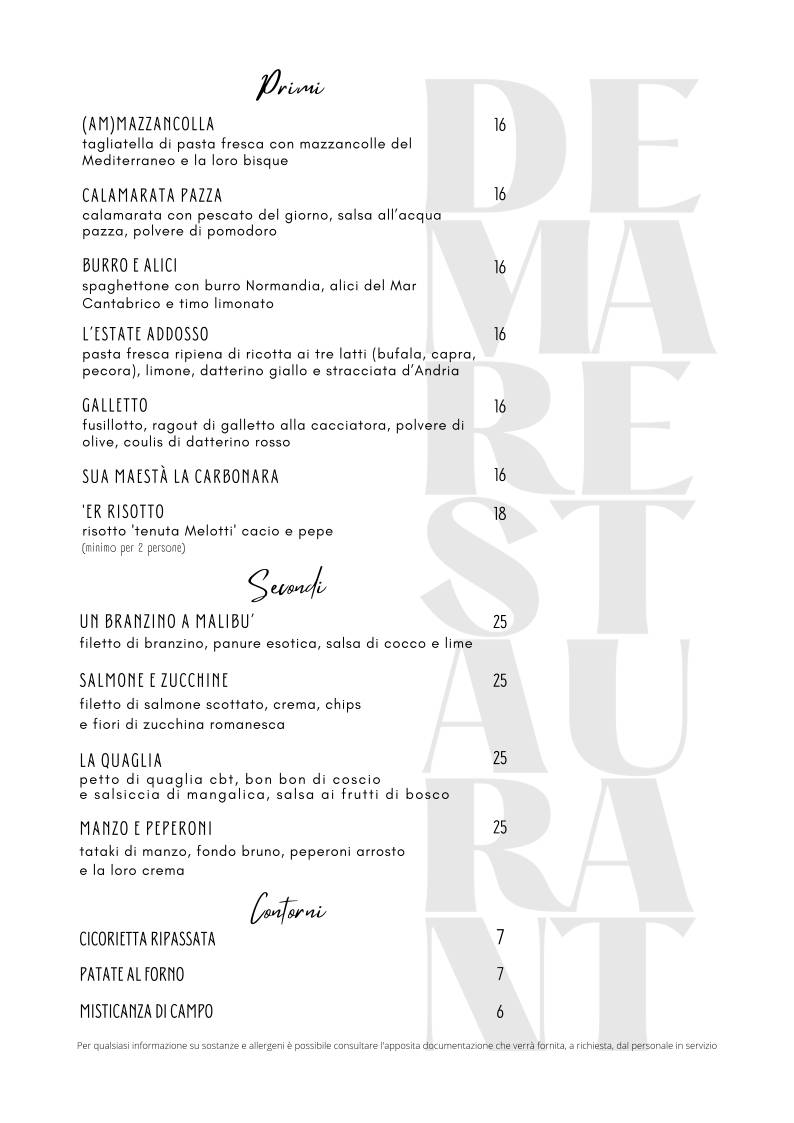 Menu di DEMA Restaurant 