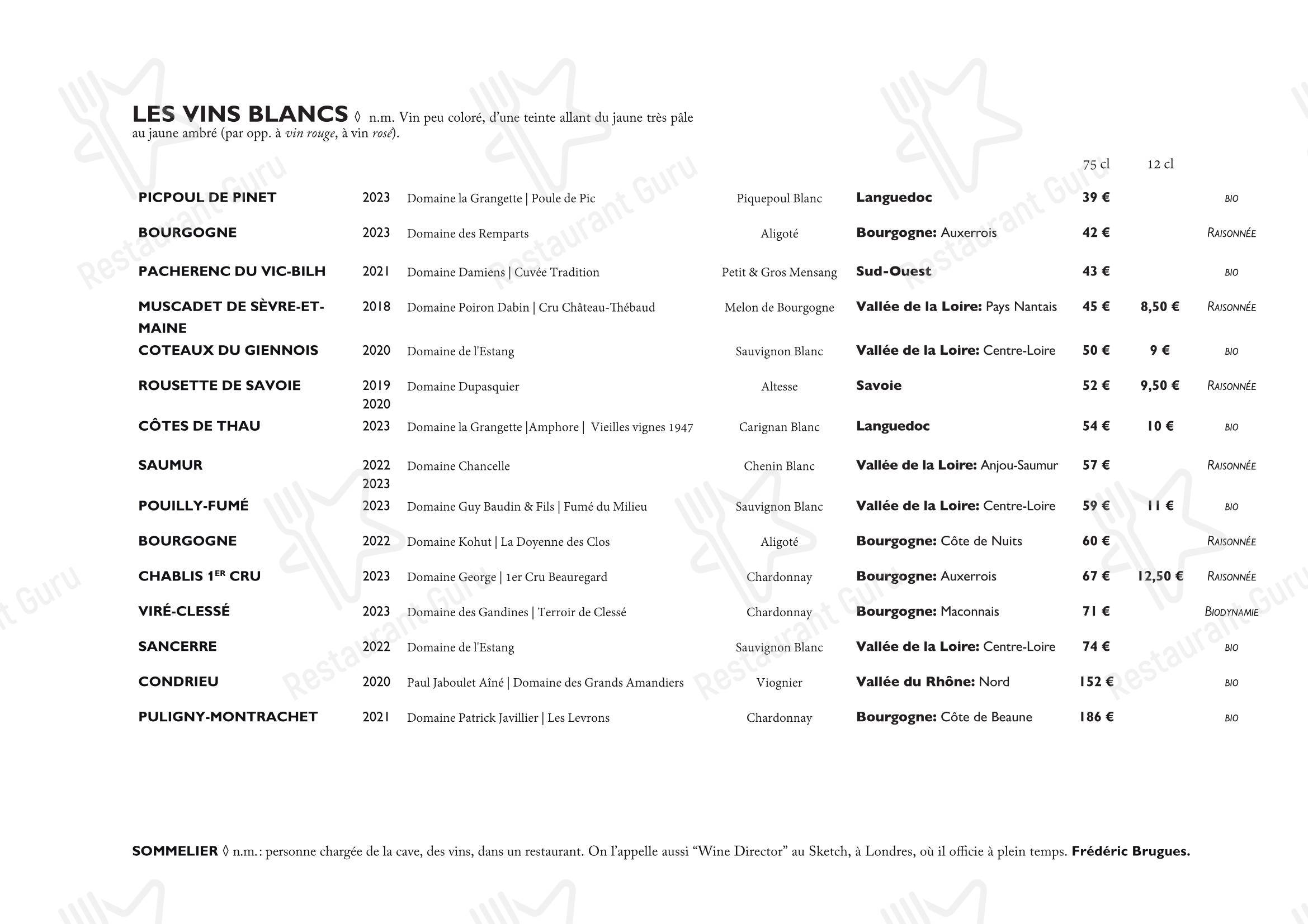 Menu pour Restaurant Derrière