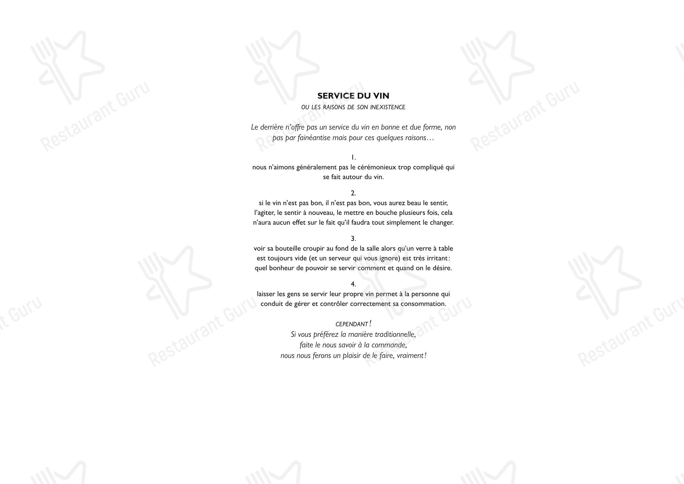 Menu pour Restaurant Derrière