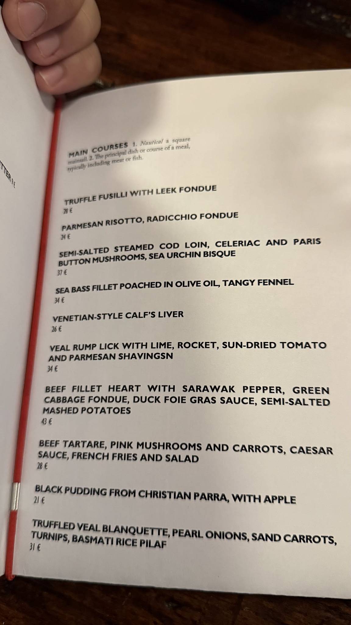 Menu de Restaurant Derrière