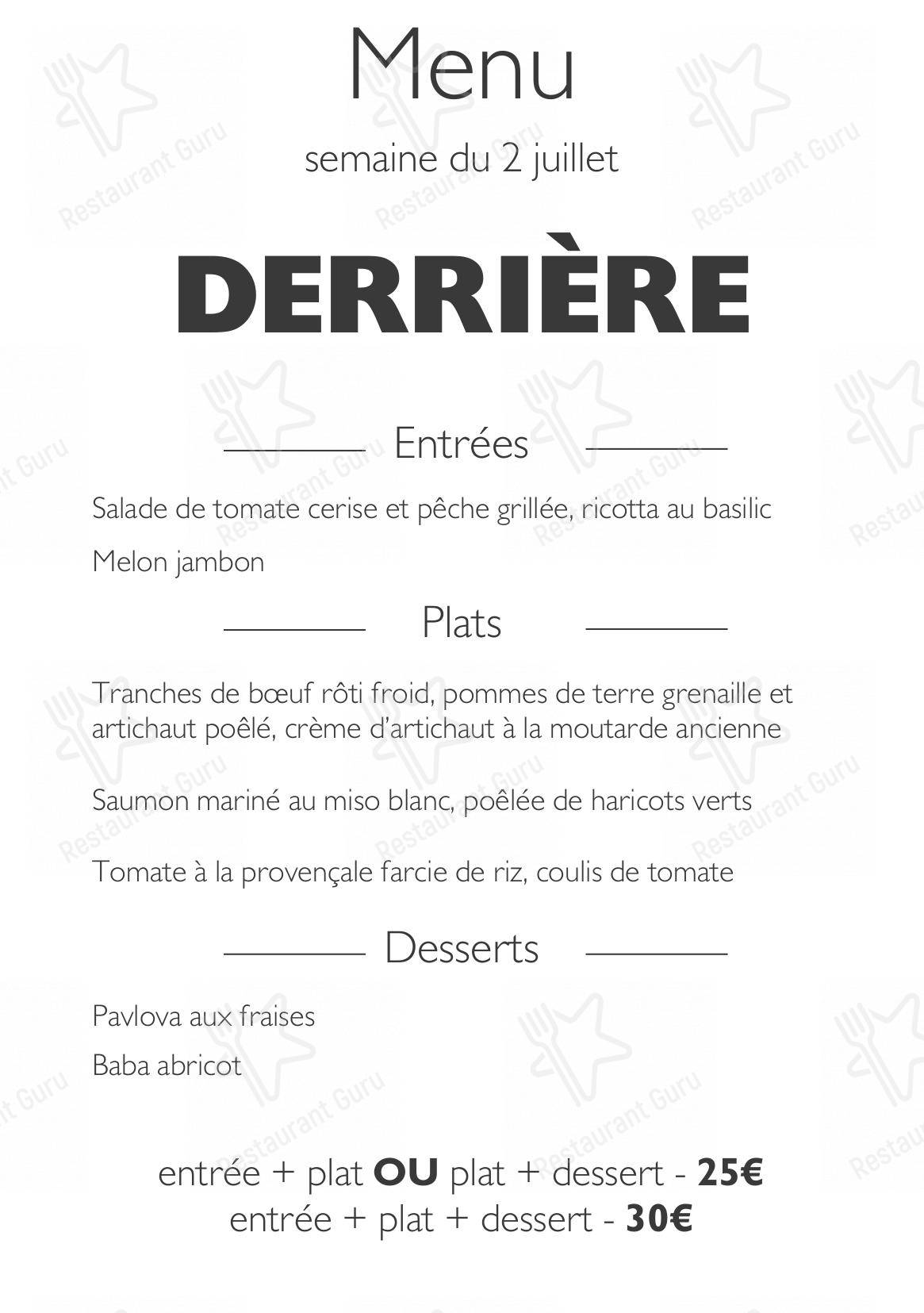 Коктейльная карта pour Restaurant Derrière restaurant