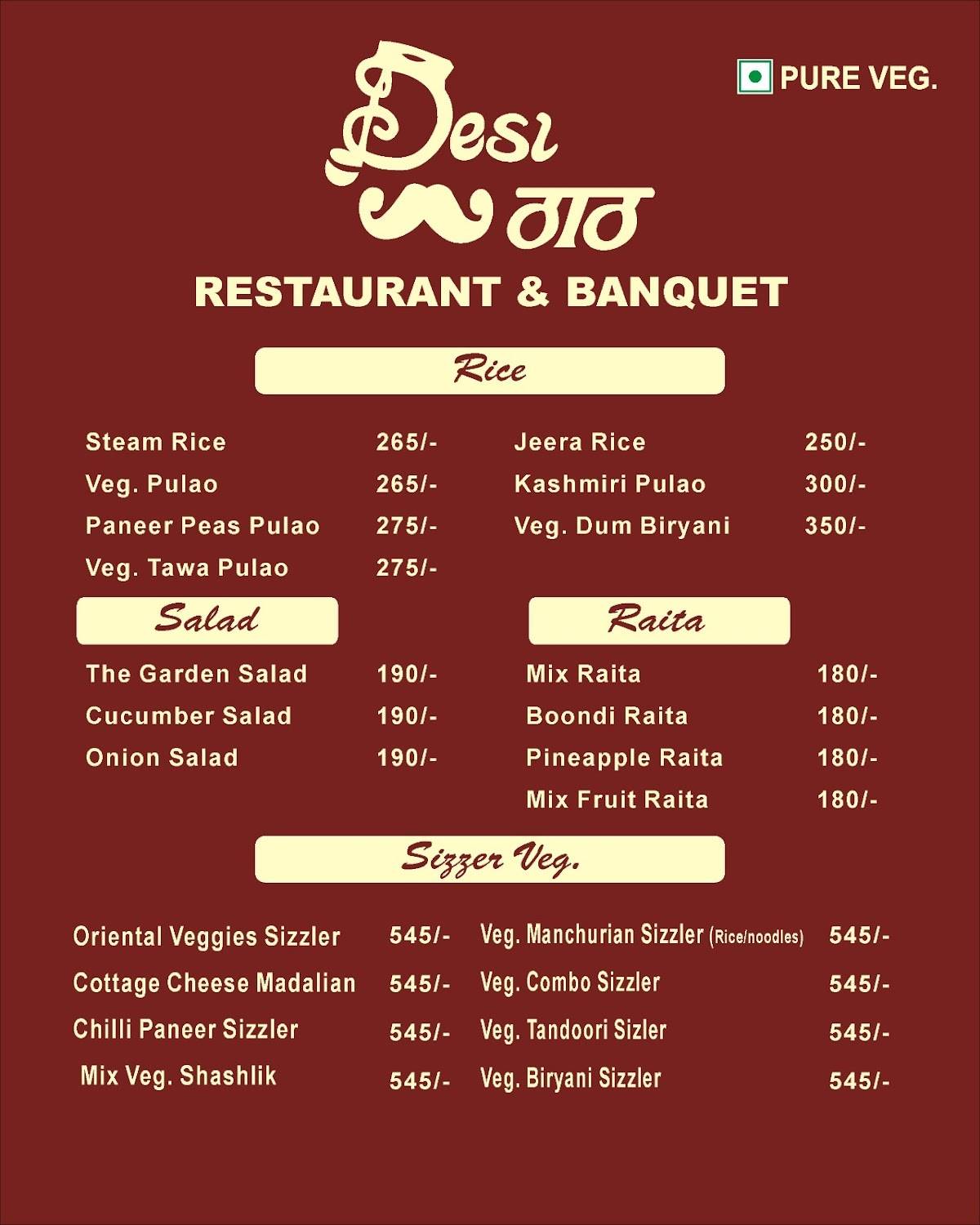 Desi Thaath menu