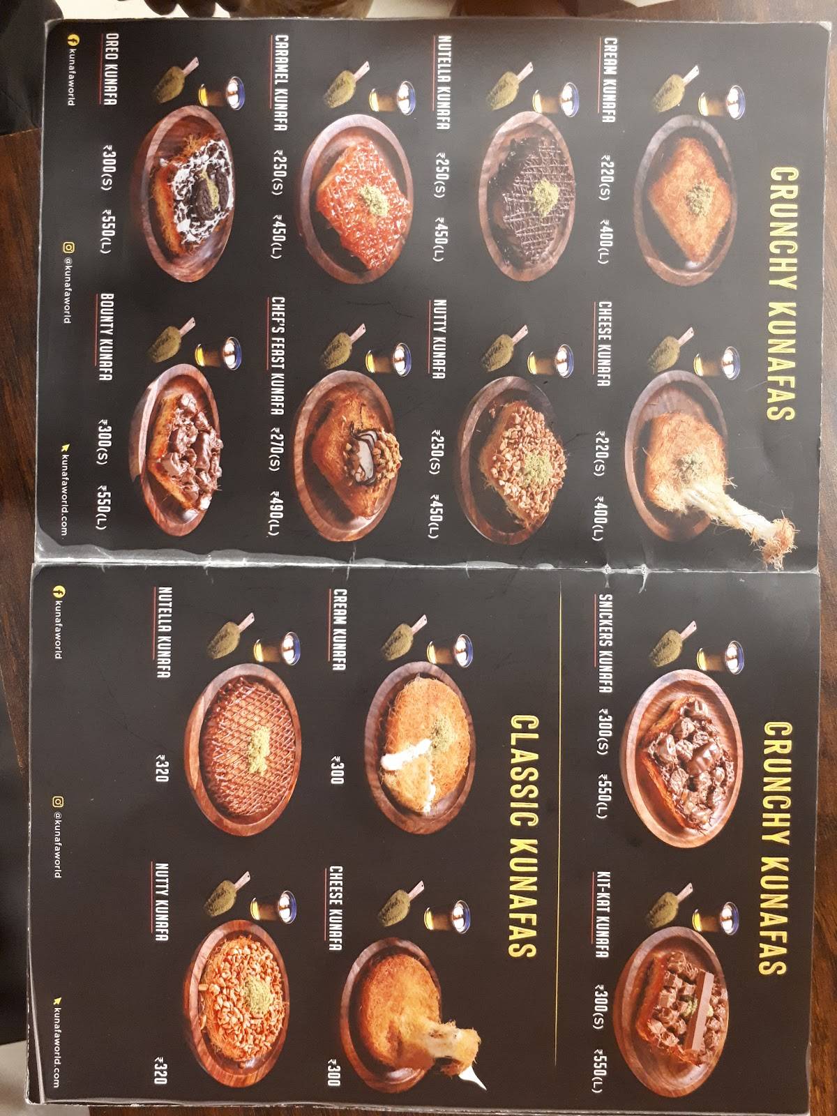 Menu at Kunafa World, Mysuru