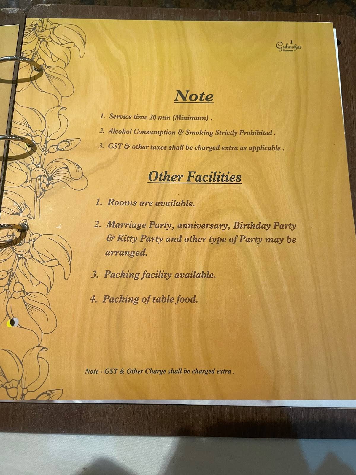 Gulmohar Restaurant menu
