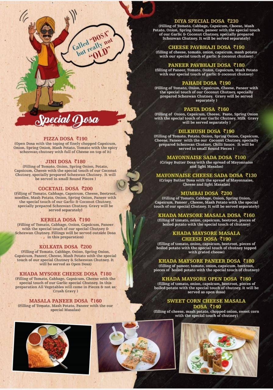 Diya Dosa Center menu