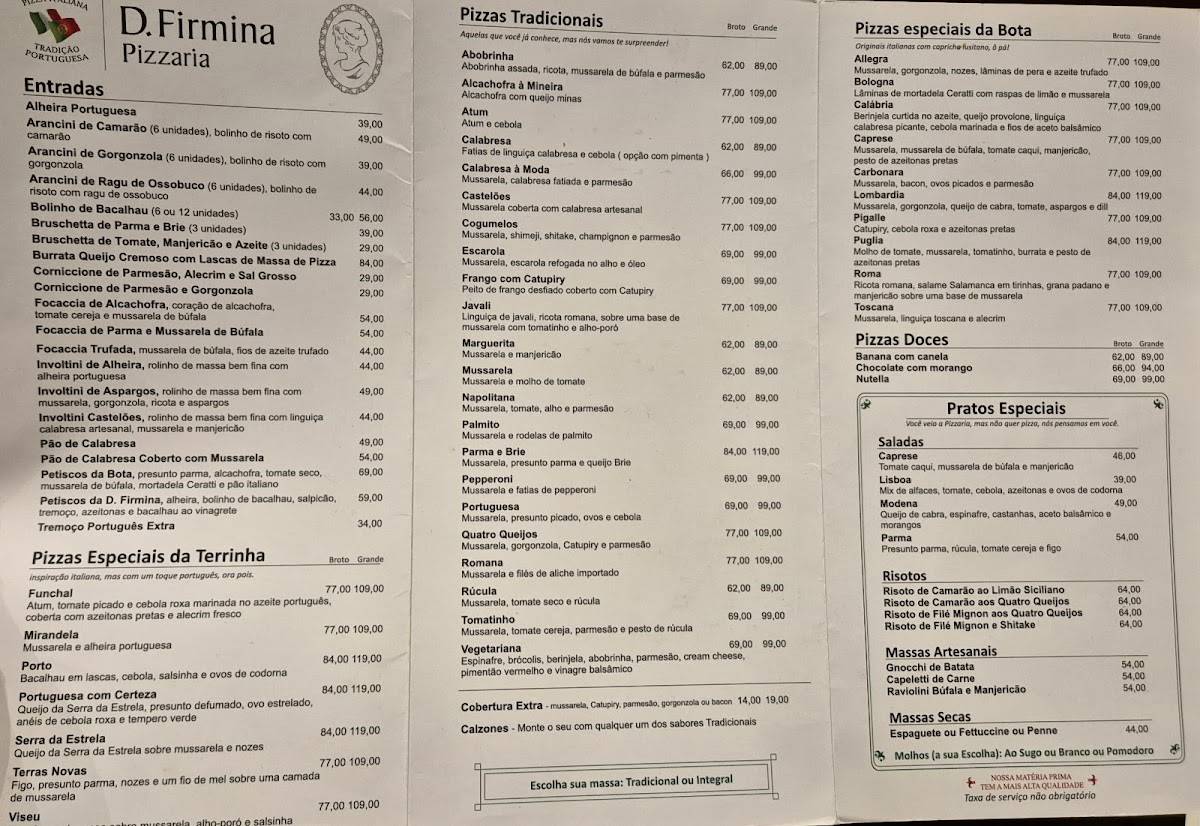 Dona Firmina Pizzaria cardápio