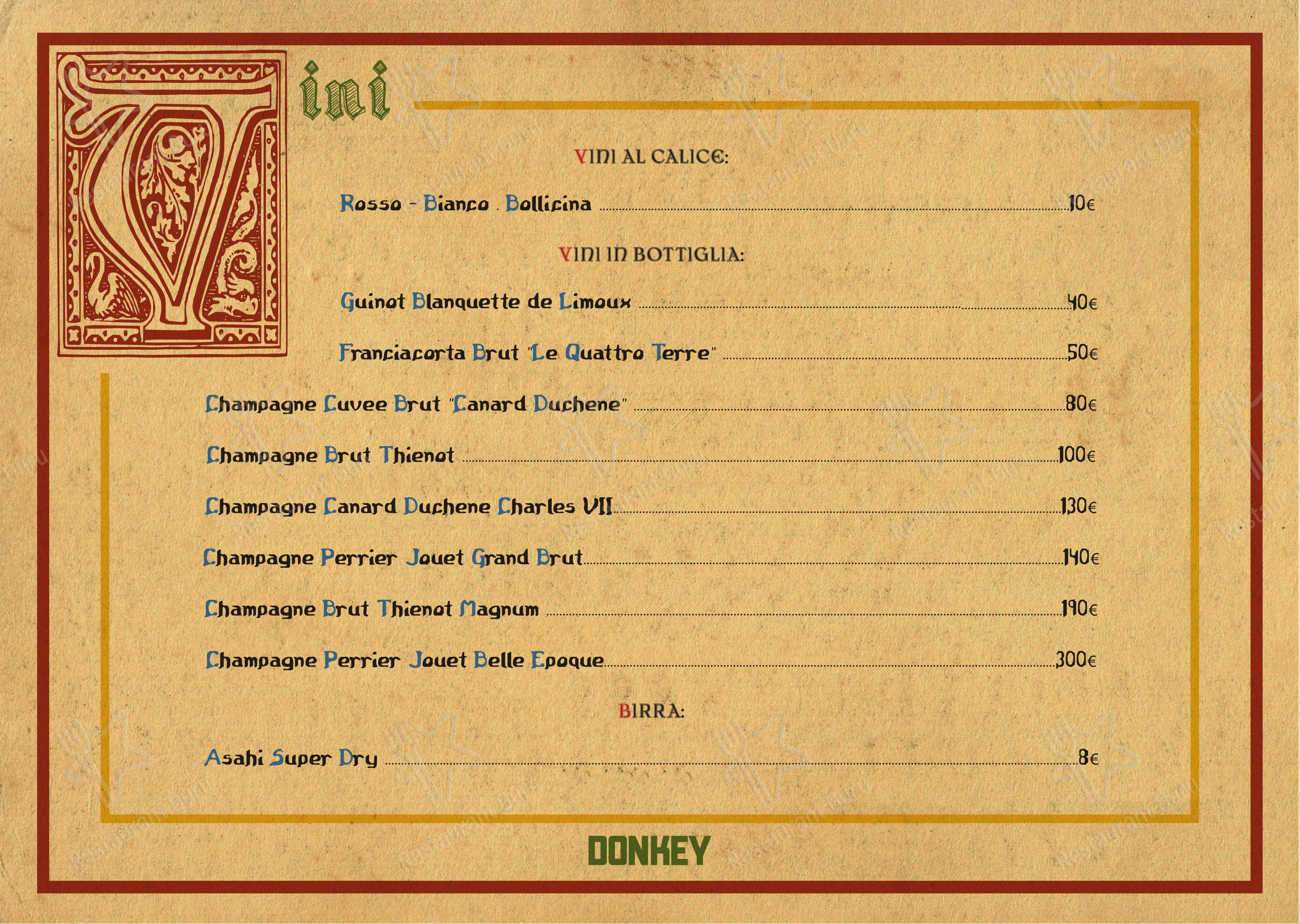 Menu di Donkey - Menu