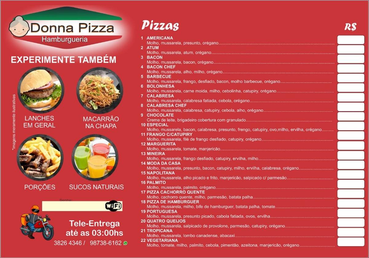 Donna pizza cardápio