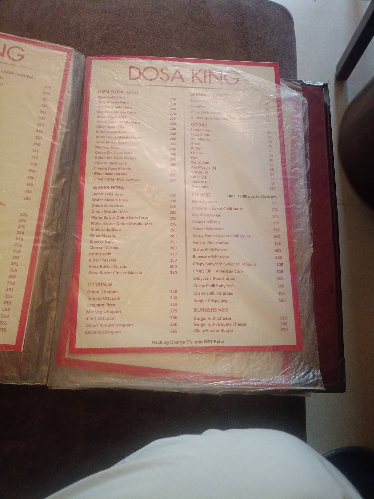 Dosa King & Hong Kong - Best Dosa South Indian Food Chinies Restaurant menu
