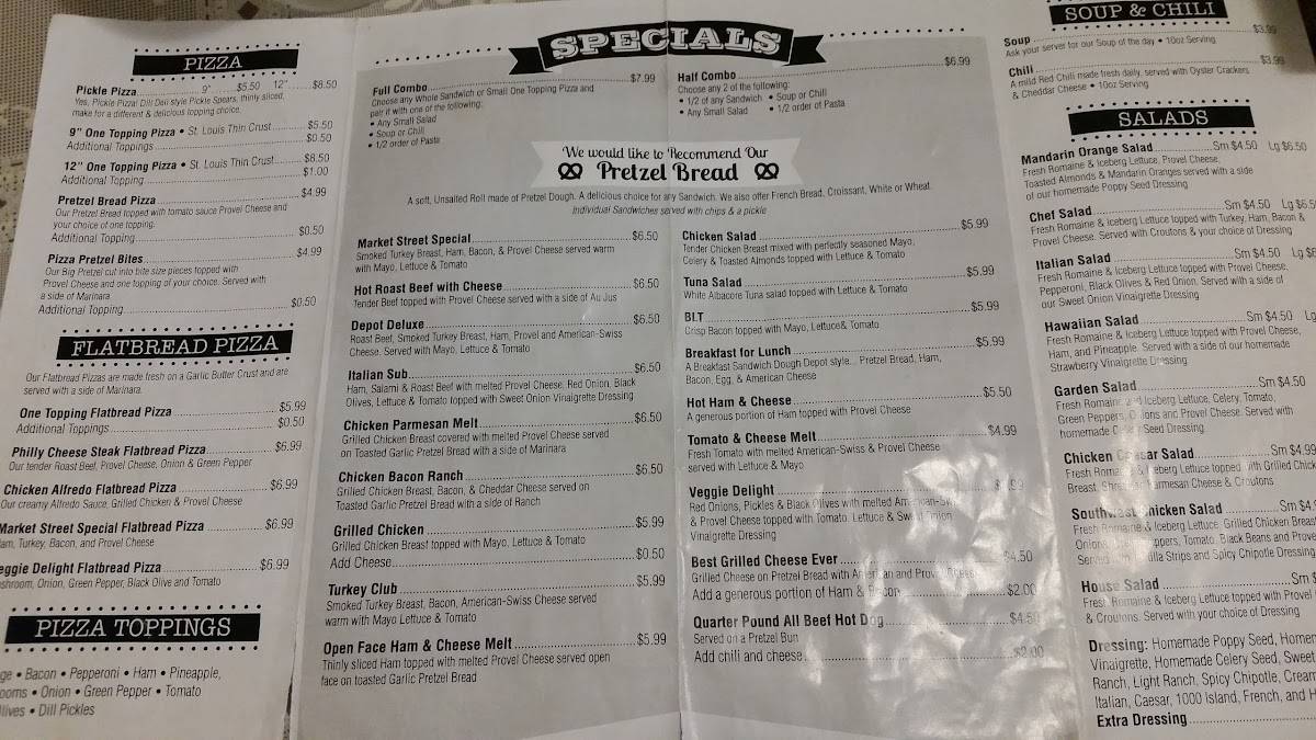 Menu at Dough Depot cafe, Kimmswick