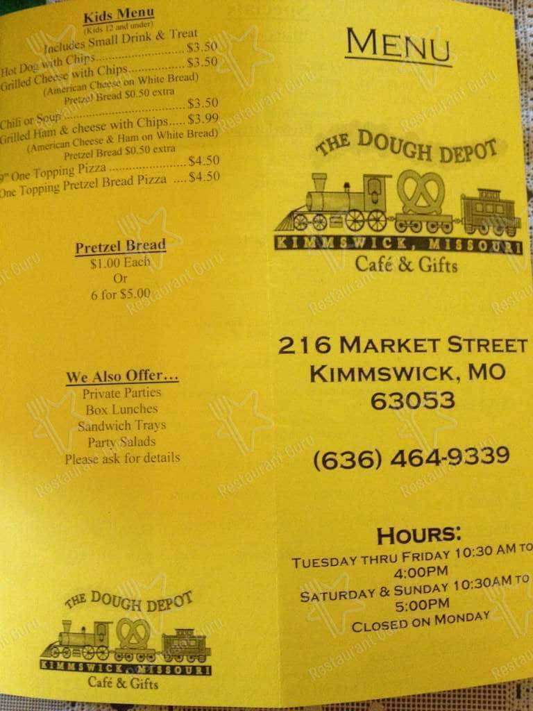 Menu at Dough Depot cafe, Kimmswick