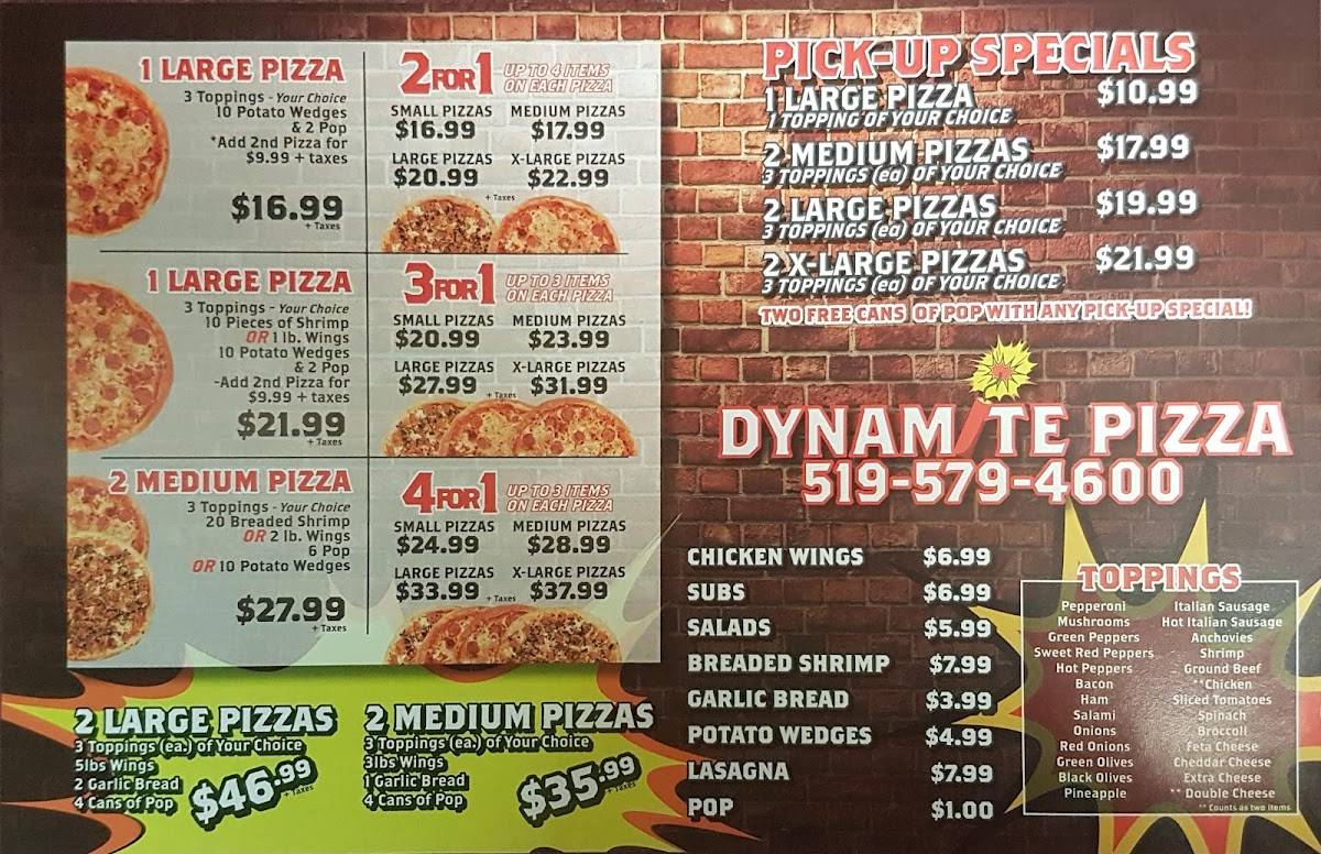 Menu de Dynamite Pizza