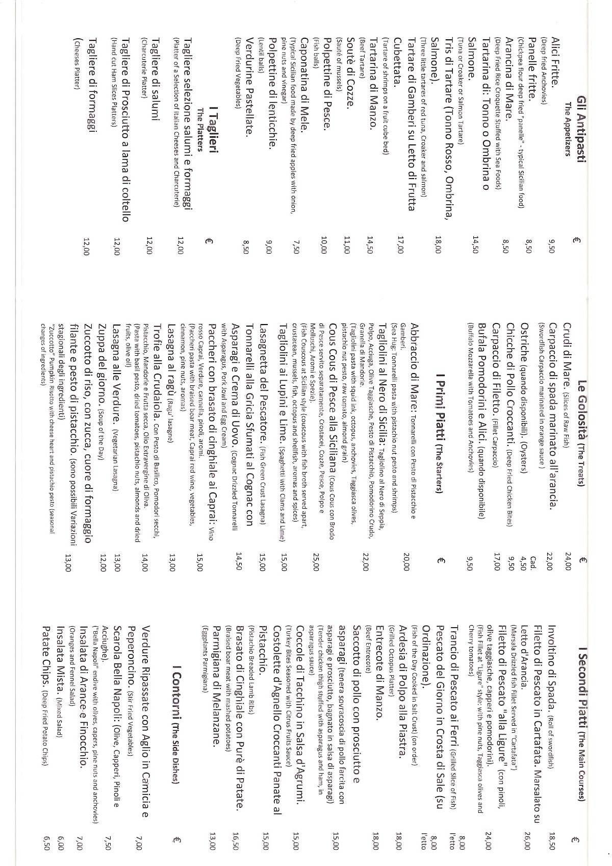 Menu di EQUO Hostaria 