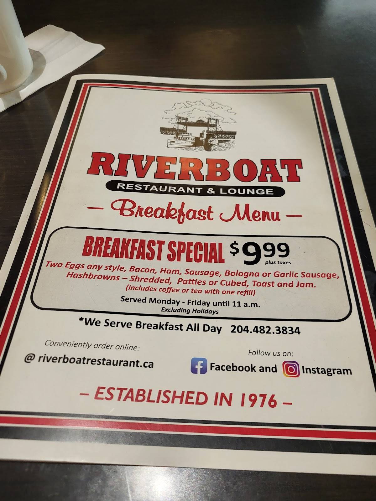 Menu at Riverboat Family Restaurant, Selkirk, 366 Main St