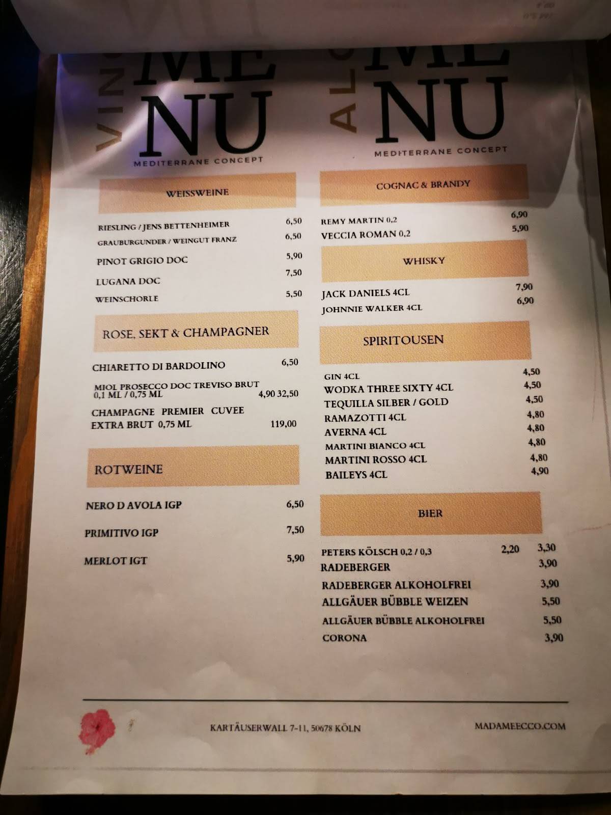 Menu de Ecco