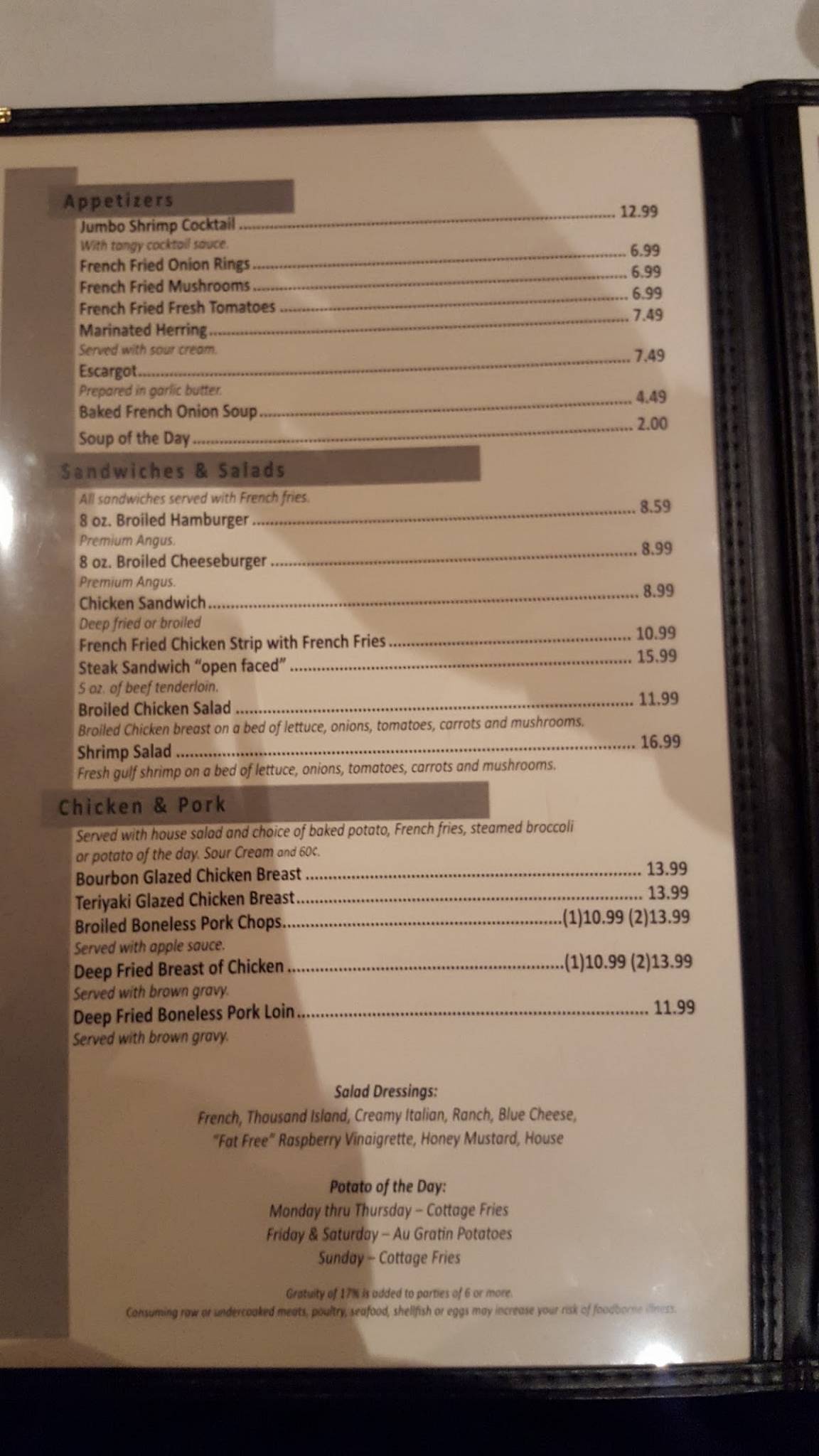 Menu at Eddie Lee's Restaurant, Toledo