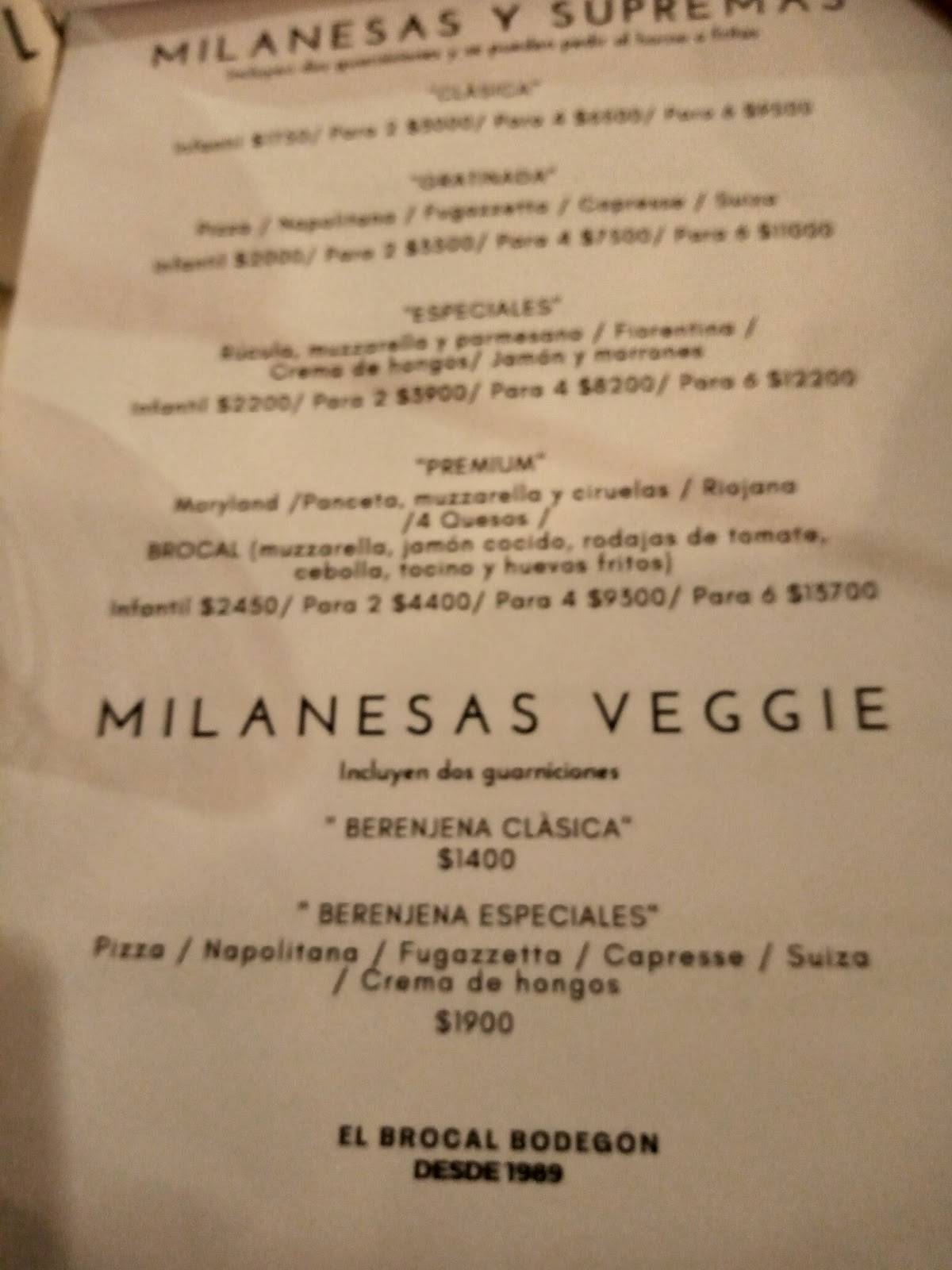 Carta del restaurante El Brocal Bodegón Buenos Aires