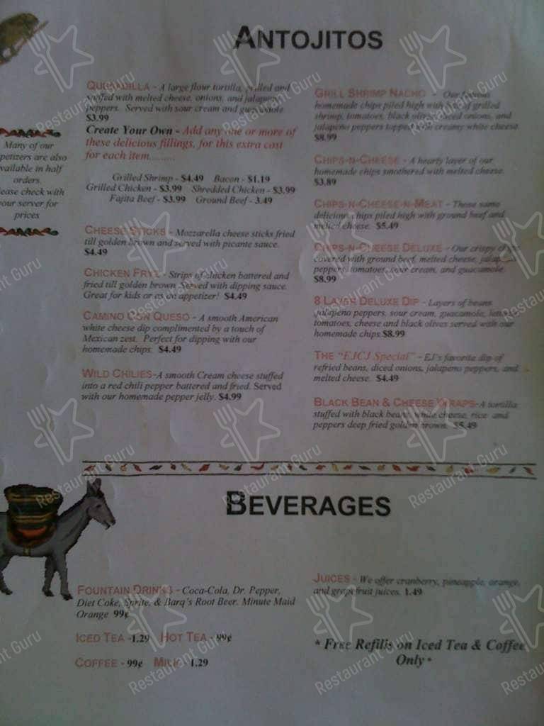 Menu at El Camino Mexican Restaurant, Abbeville, Veterans Memorial Dr