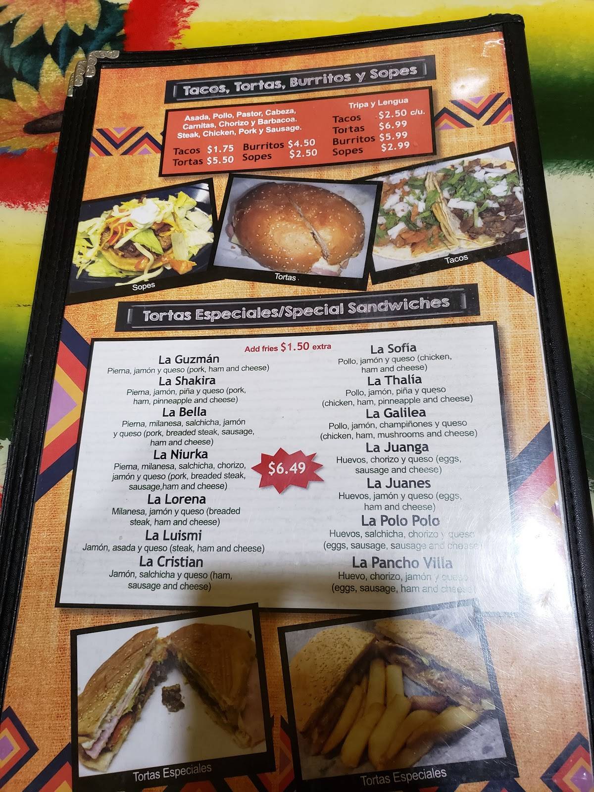Menu at El Gallo Giro restaurant, Memphis, Lamar Ave
