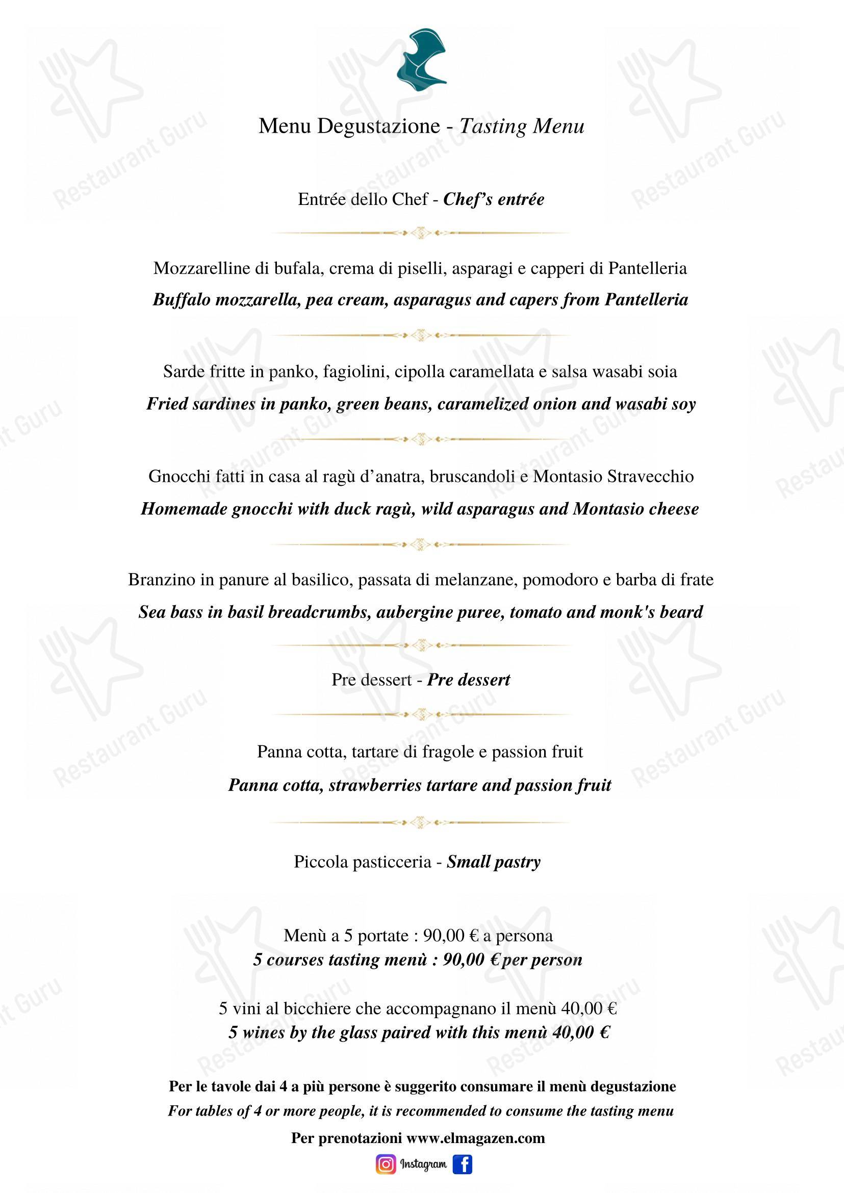 Menu di El Magazen osteria contemporanea - Menu