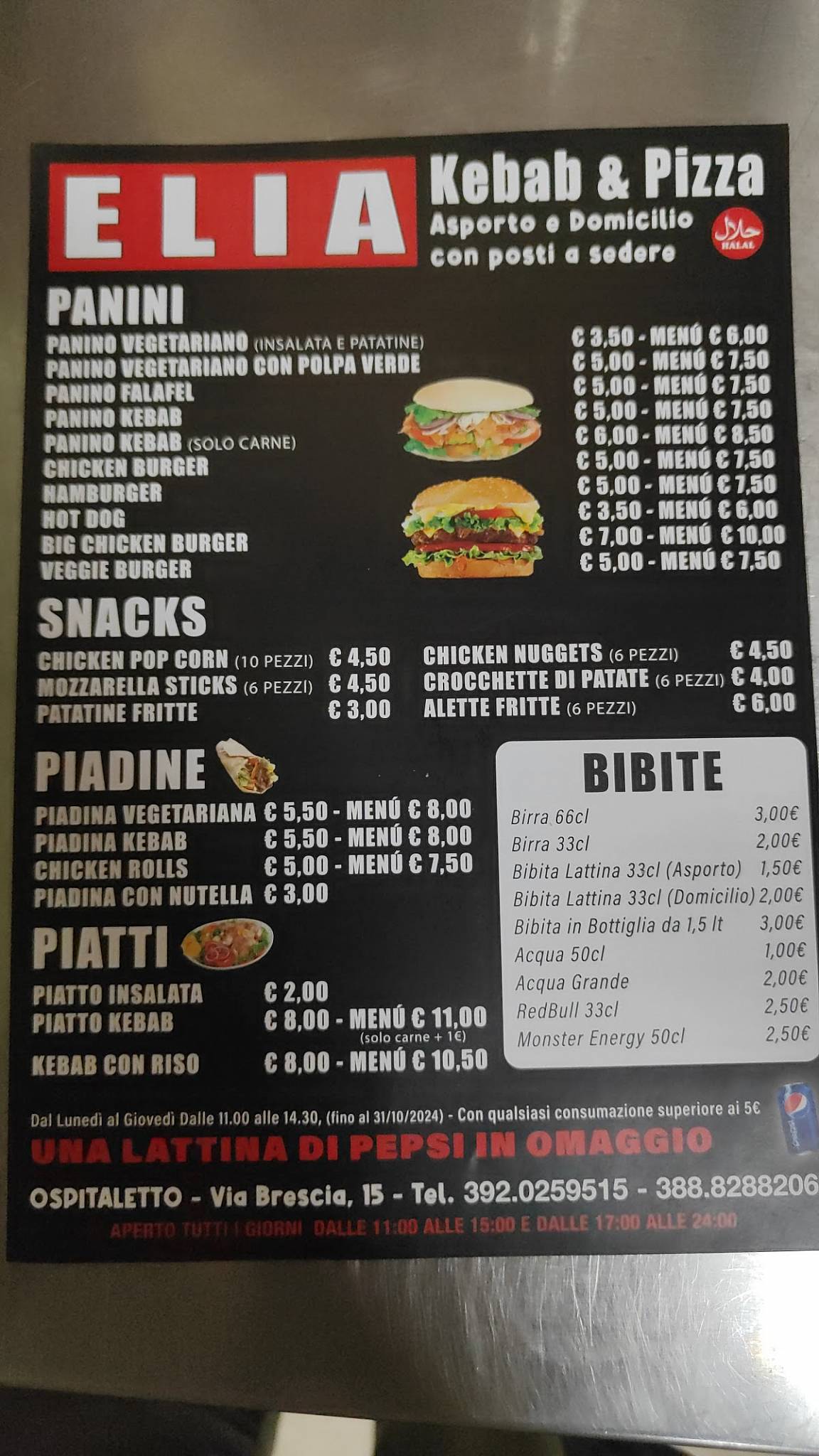 Menu di Elia Kebab& pizza 