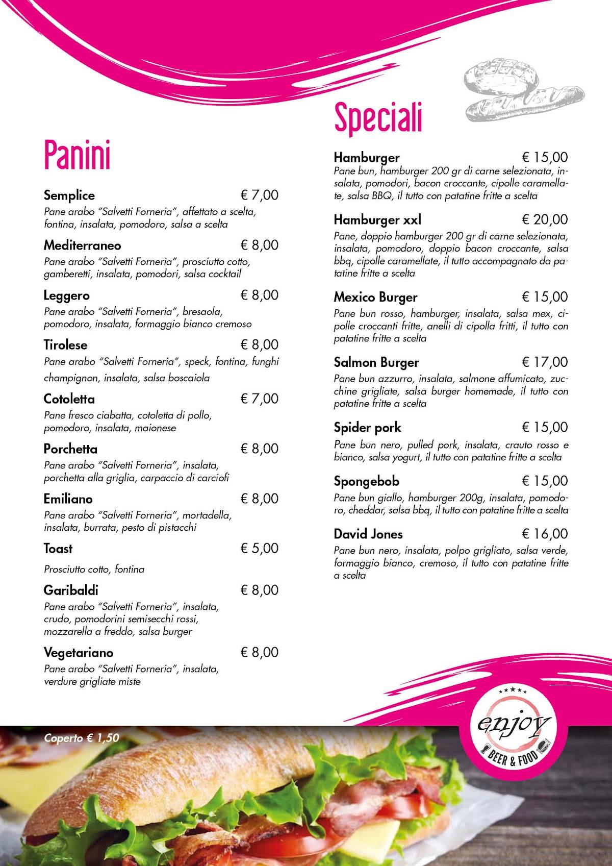 Menu di Enjoy – Bar, Pizzeria, Hamburgeria in Vallecamonica 