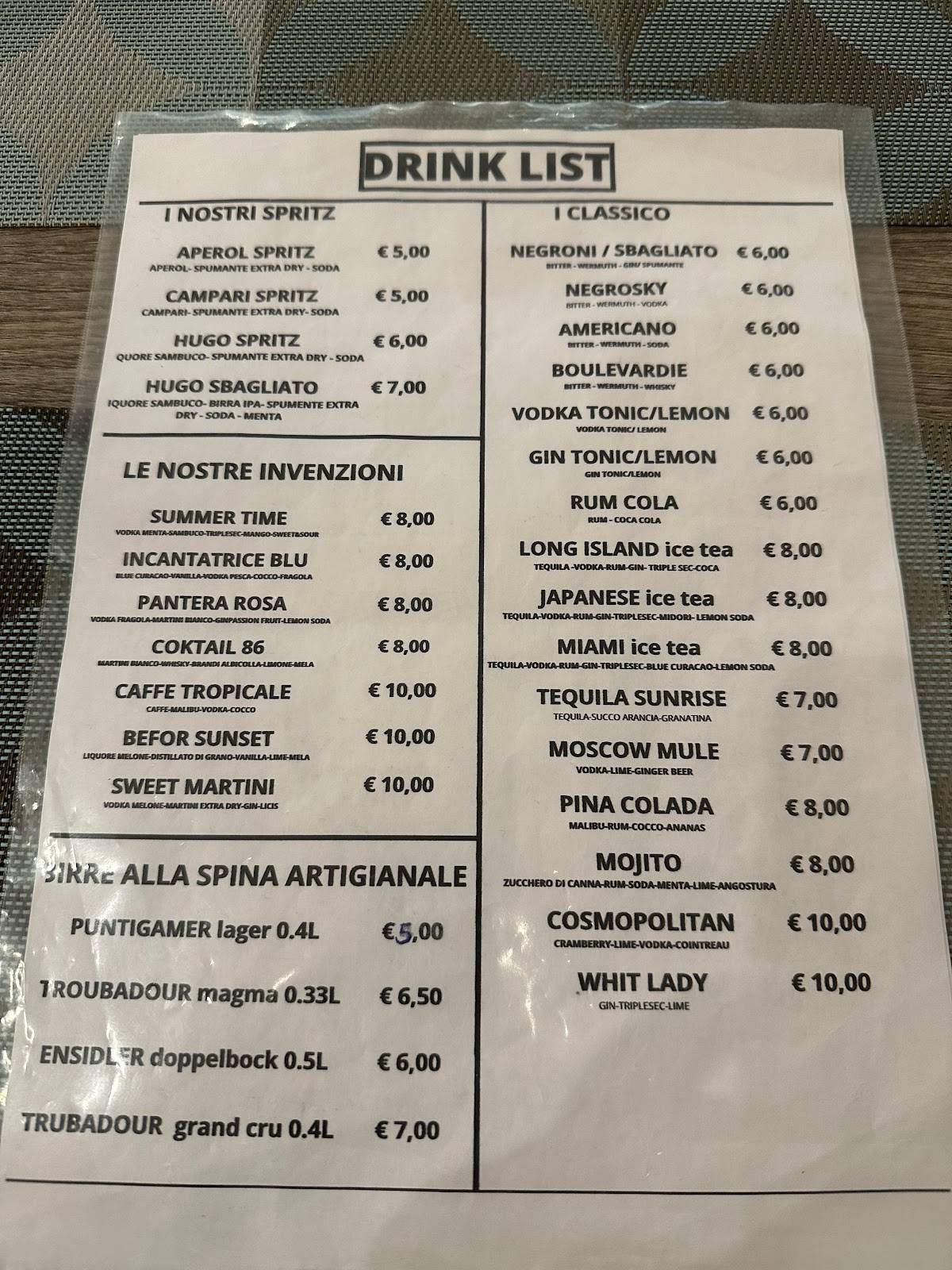 Menu di Enoteca 86 