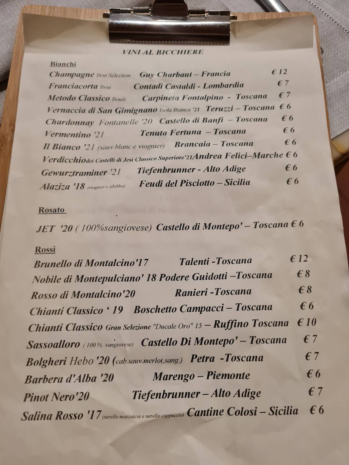 Menu di Enoteca i Terzi 