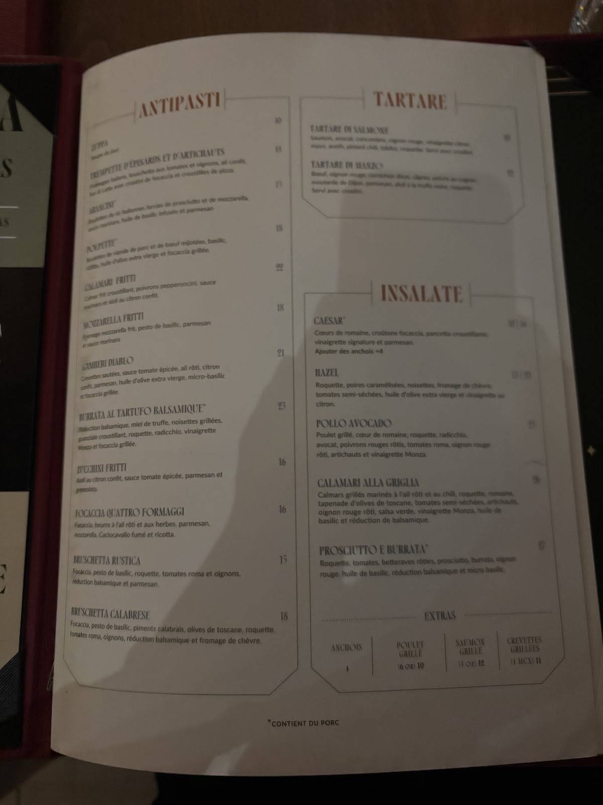 Menu de Enoteca Monza Pizzeria Moderna
