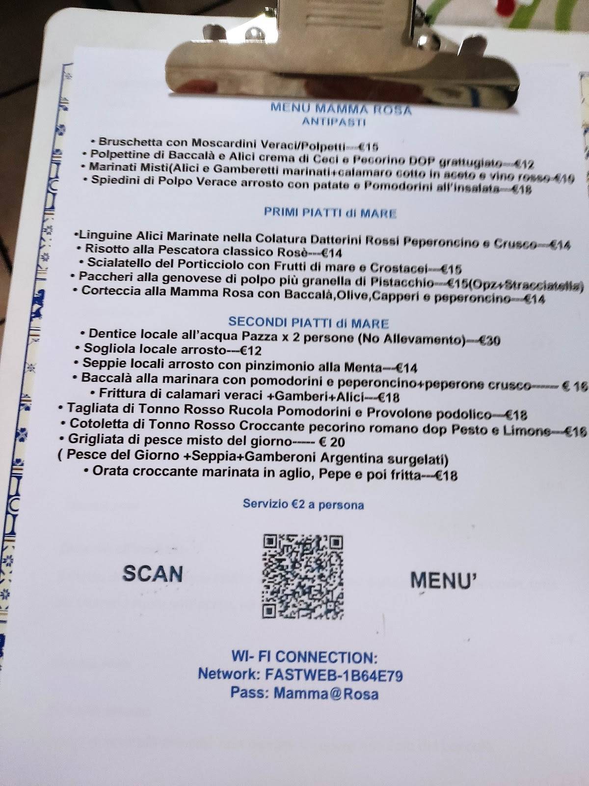 Menu di Mamma Rosa 