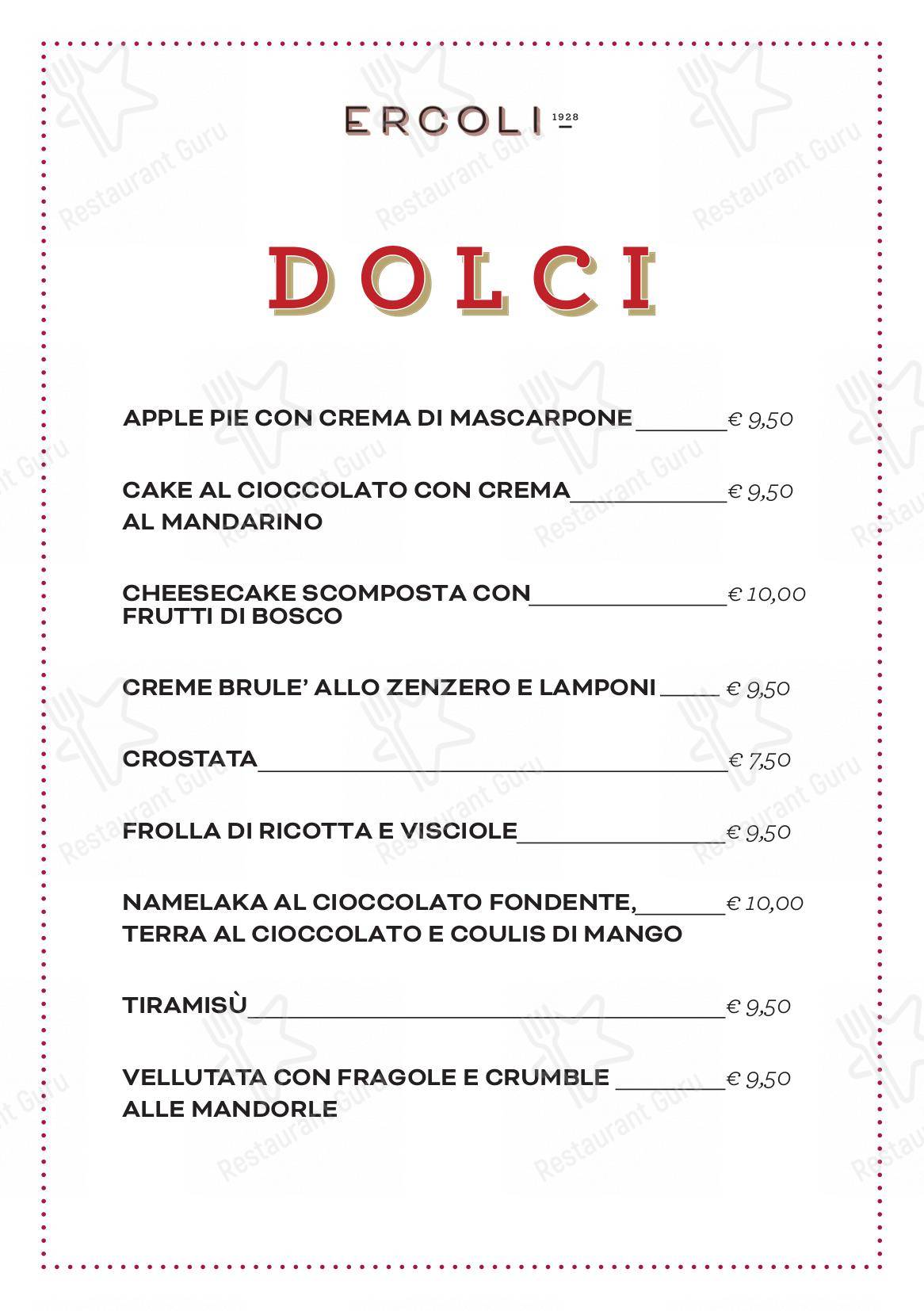 Menu di Ercoli 1928 Prati - Ночное меню
